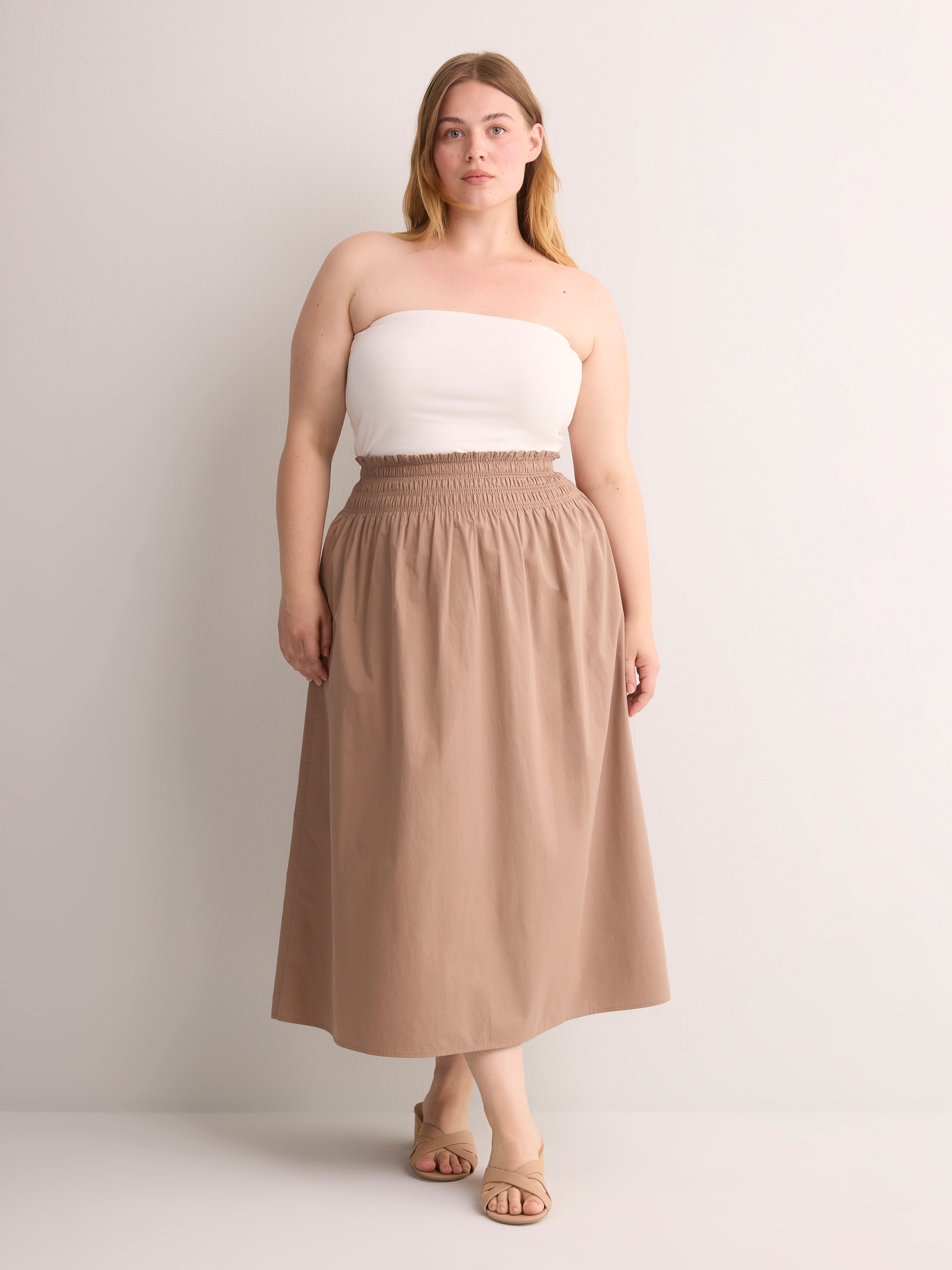 Cotton Poplin Pull-On Maxi Skirt
