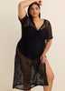 Long Crochet Knit Cover-Up Dress with Keyhole V-Neck - Cover Me