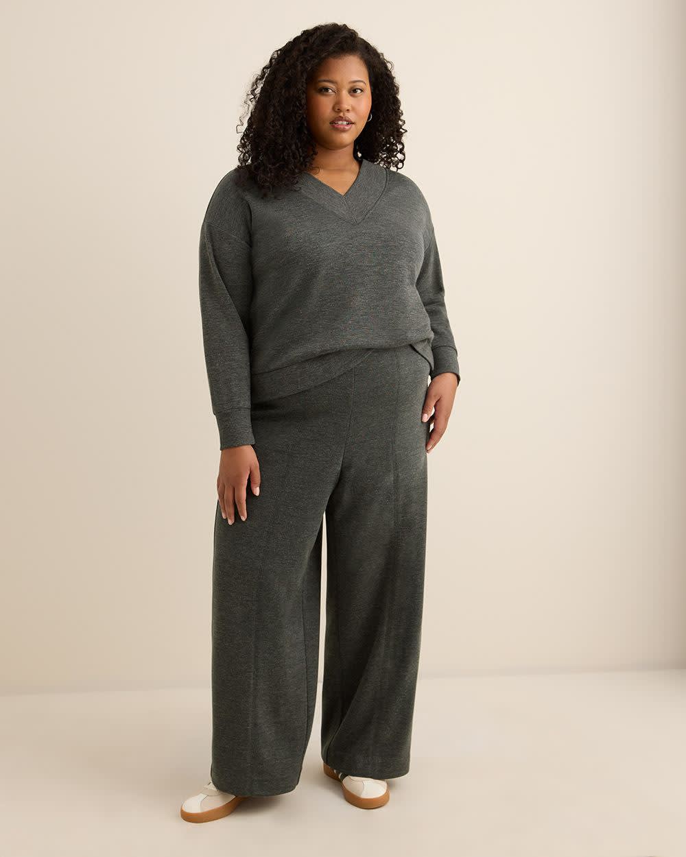 Dropped Shoulder Long-Sleeve V-Neck Top