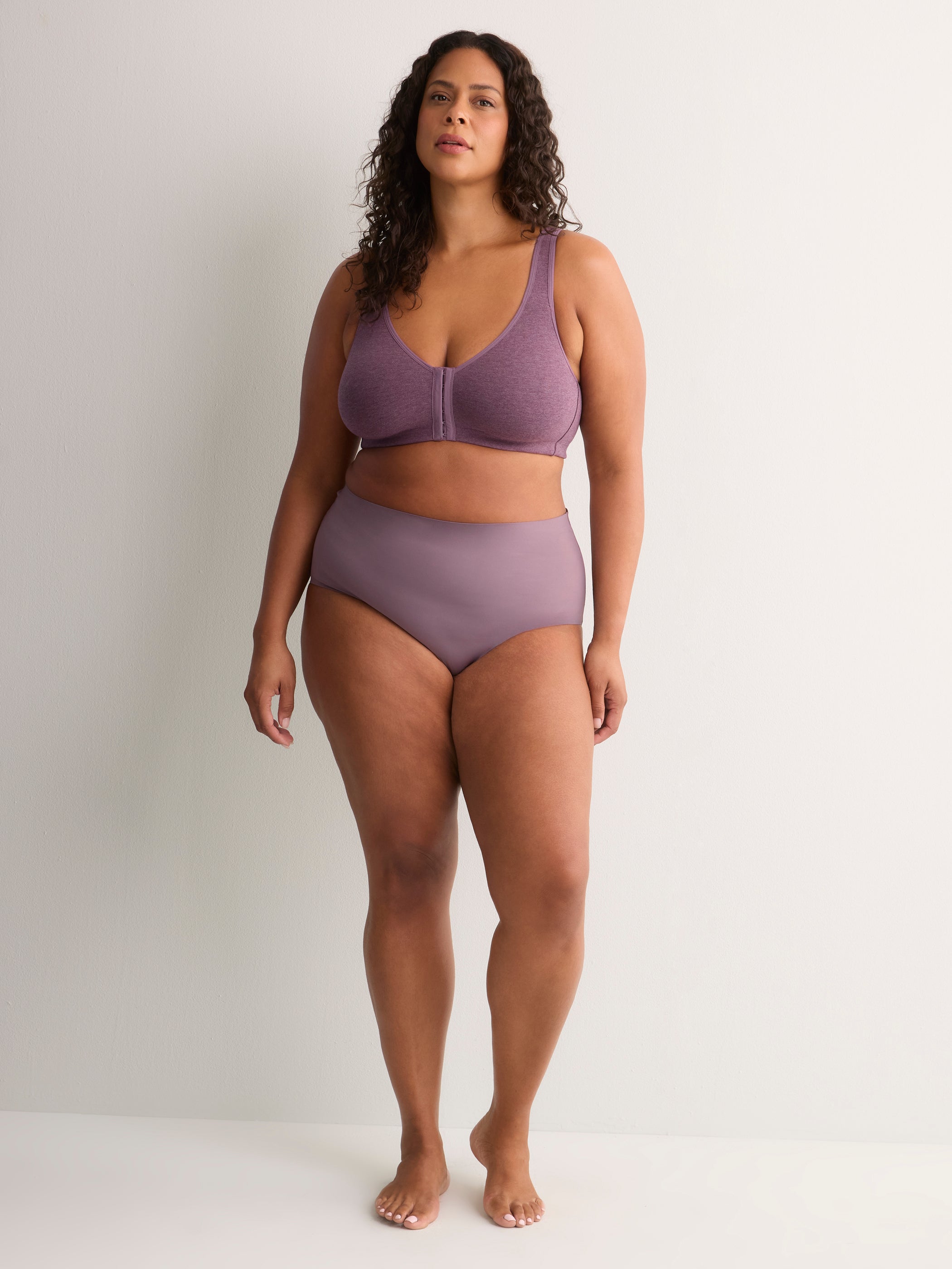 Wireless Heather Plum Front-Closure Cotton Bra - tiVOGLIO