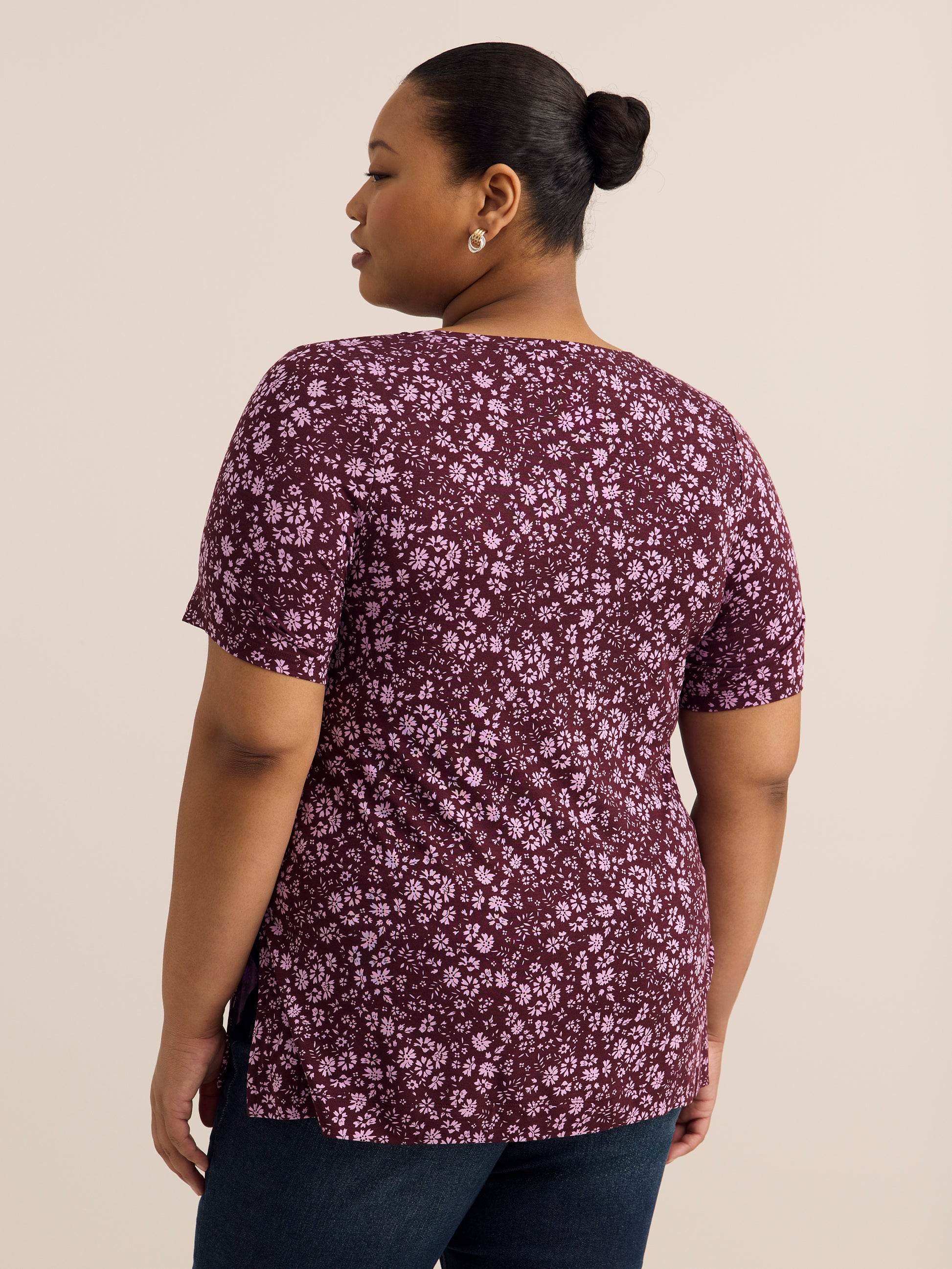 V-Neck Short Sleeve Tunic with Side Slits