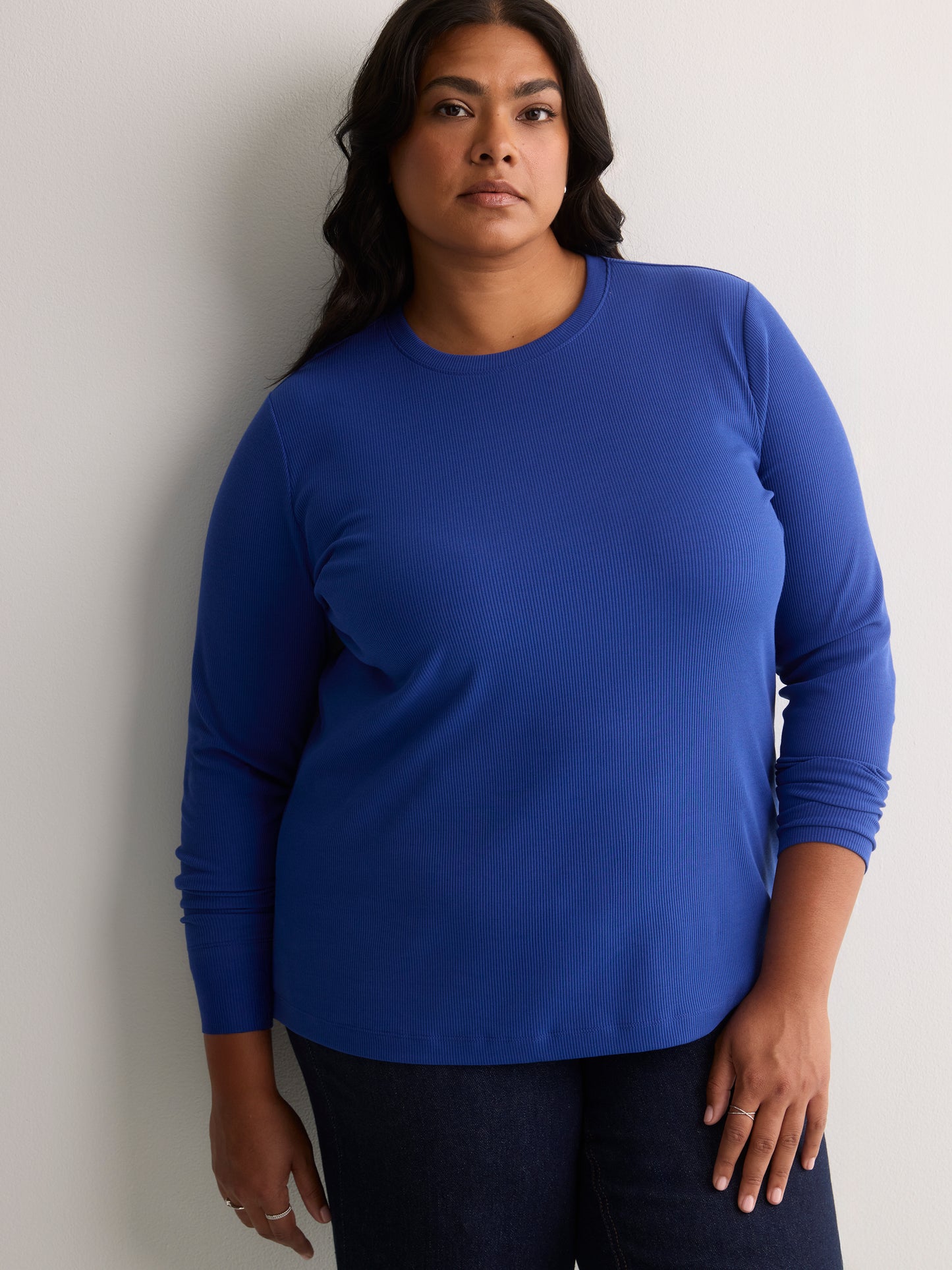 Boyfriend-Fit Long-Sleeve Rib Knit Tee