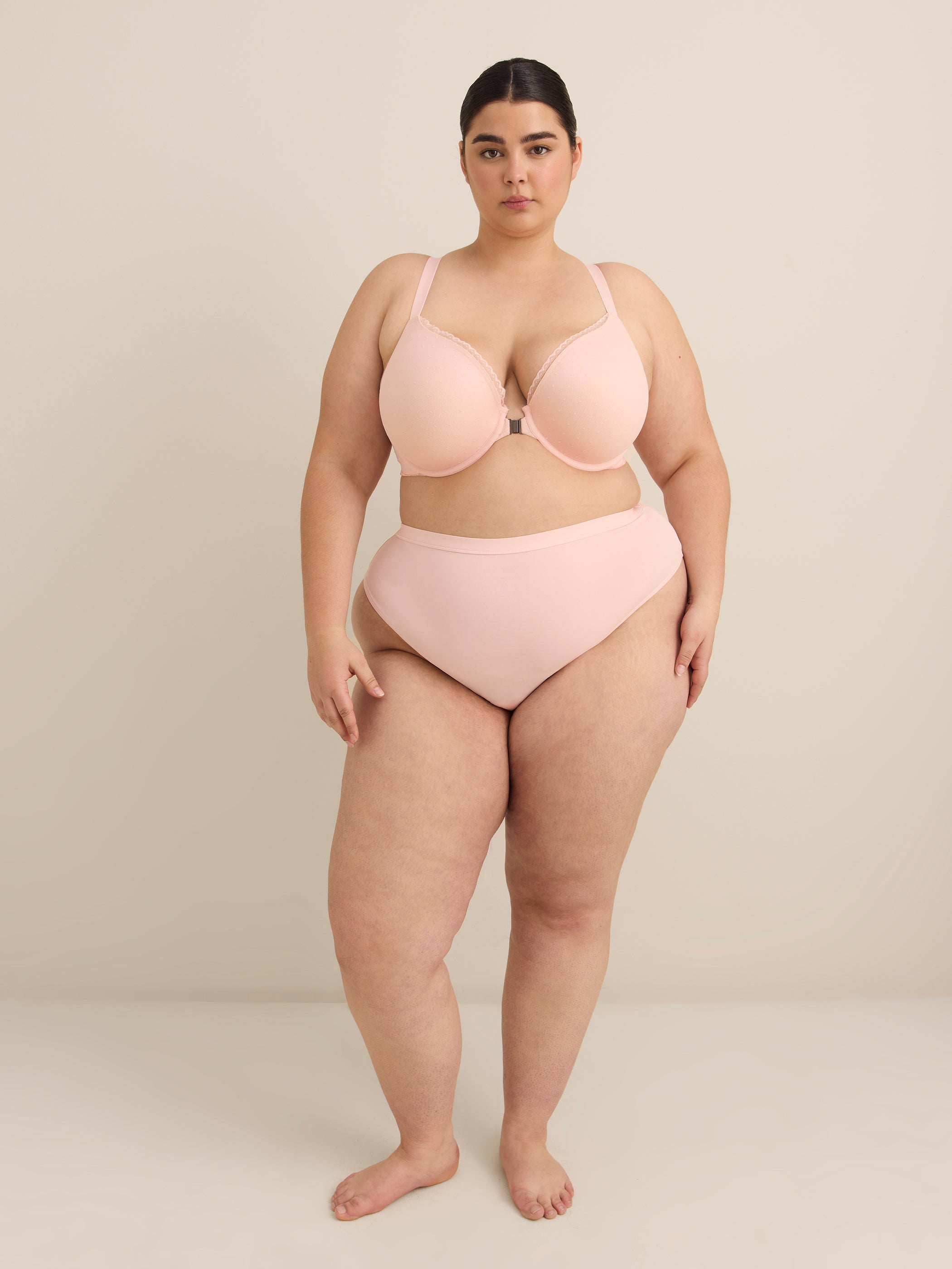 Padded Underwire Clip Dot Mesh Plunge Bra with Magnetic Front Closure - Déesse Collection