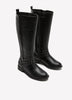 Extra Wide Width and Wide Calf, Tall Black Boot with Thin Studded Straps
