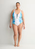 Plunging Lace-Down One-Piece Swim Suit - Bleu by Rod Beattie