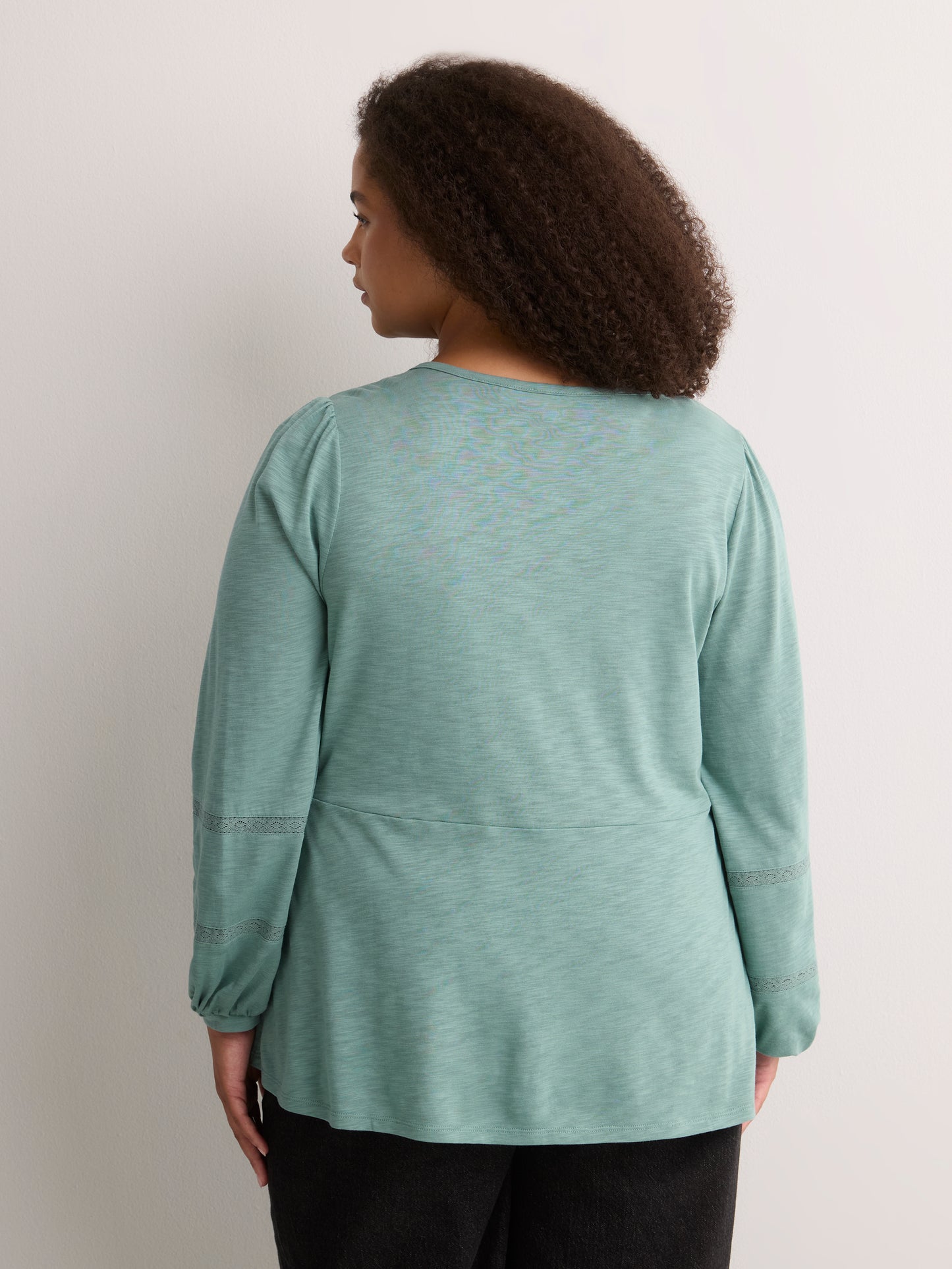 Slight Swing V-Neck Blouse with Crochet Tape