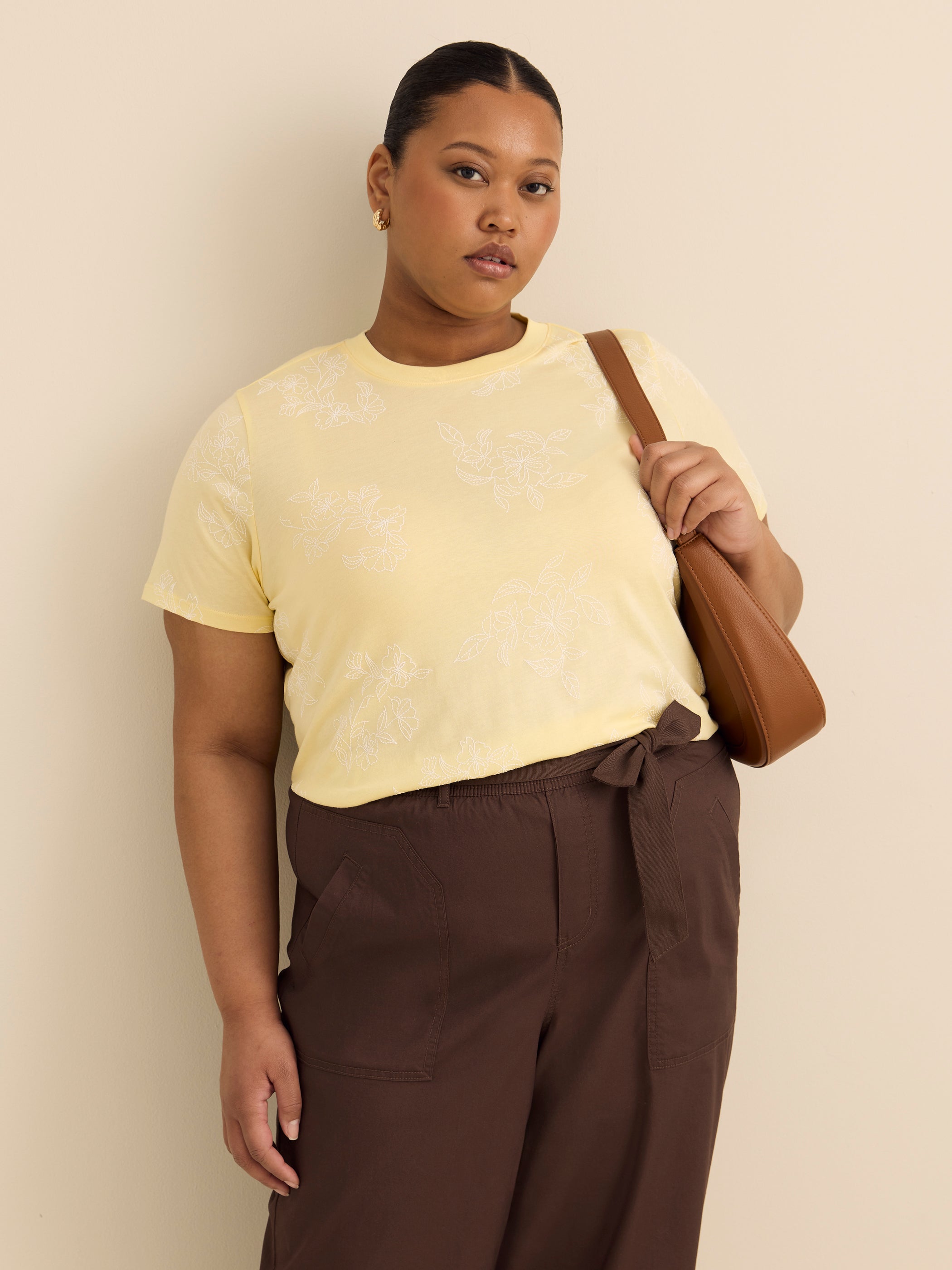 Crewneck Top with Crochet Details