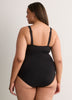 Black Shirred Mid-Leg One-Piece Swimsuit