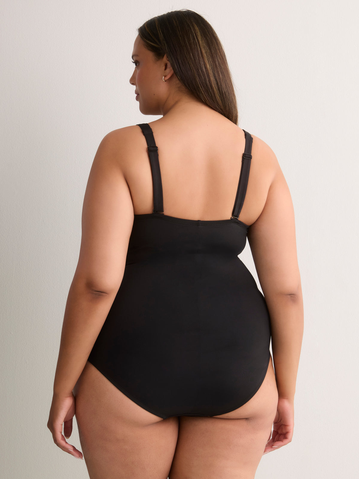 Black Shirred Mid-Leg One-Piece Swimsuit