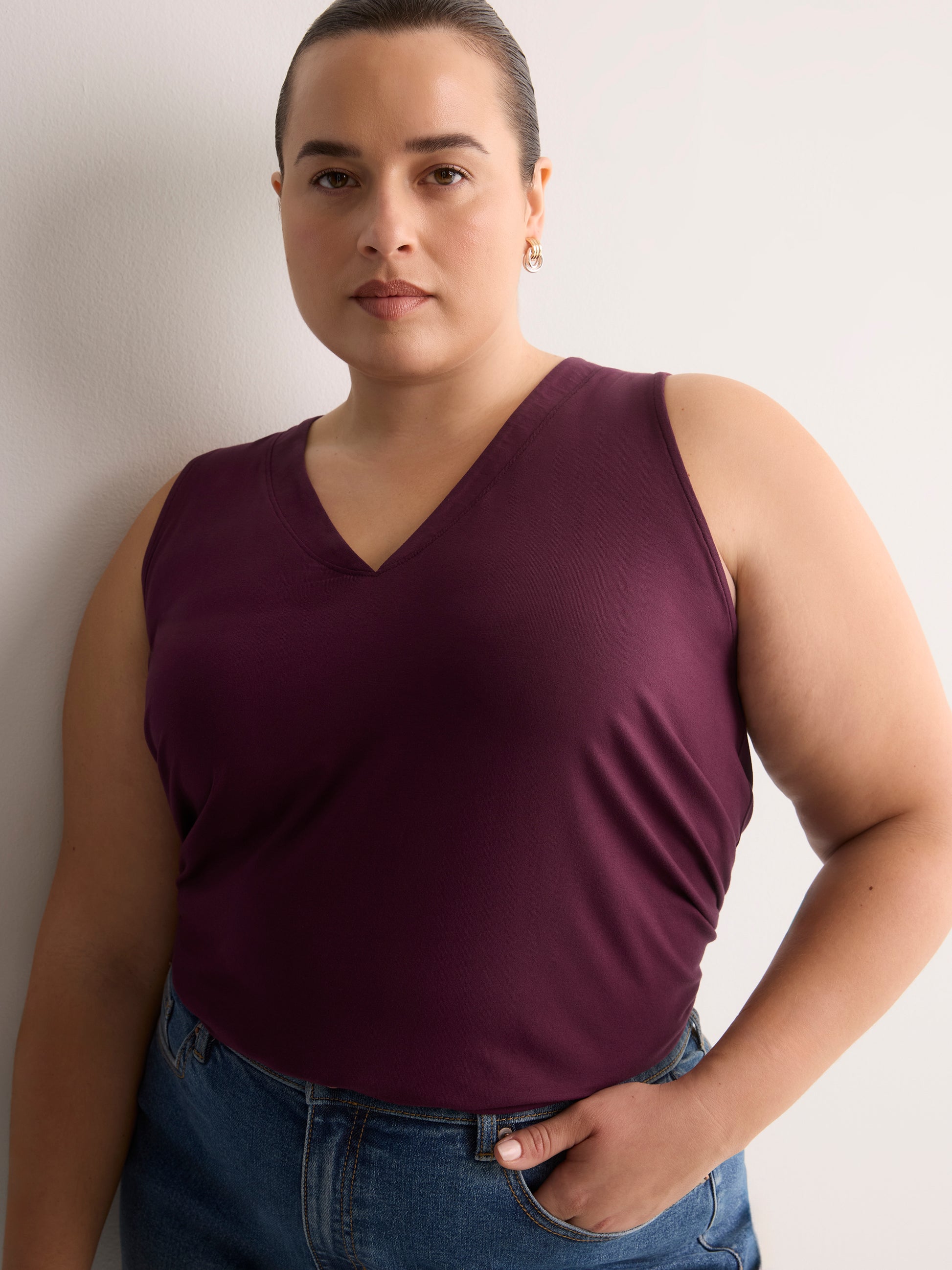 Sleeveless V-Neck Swing Top