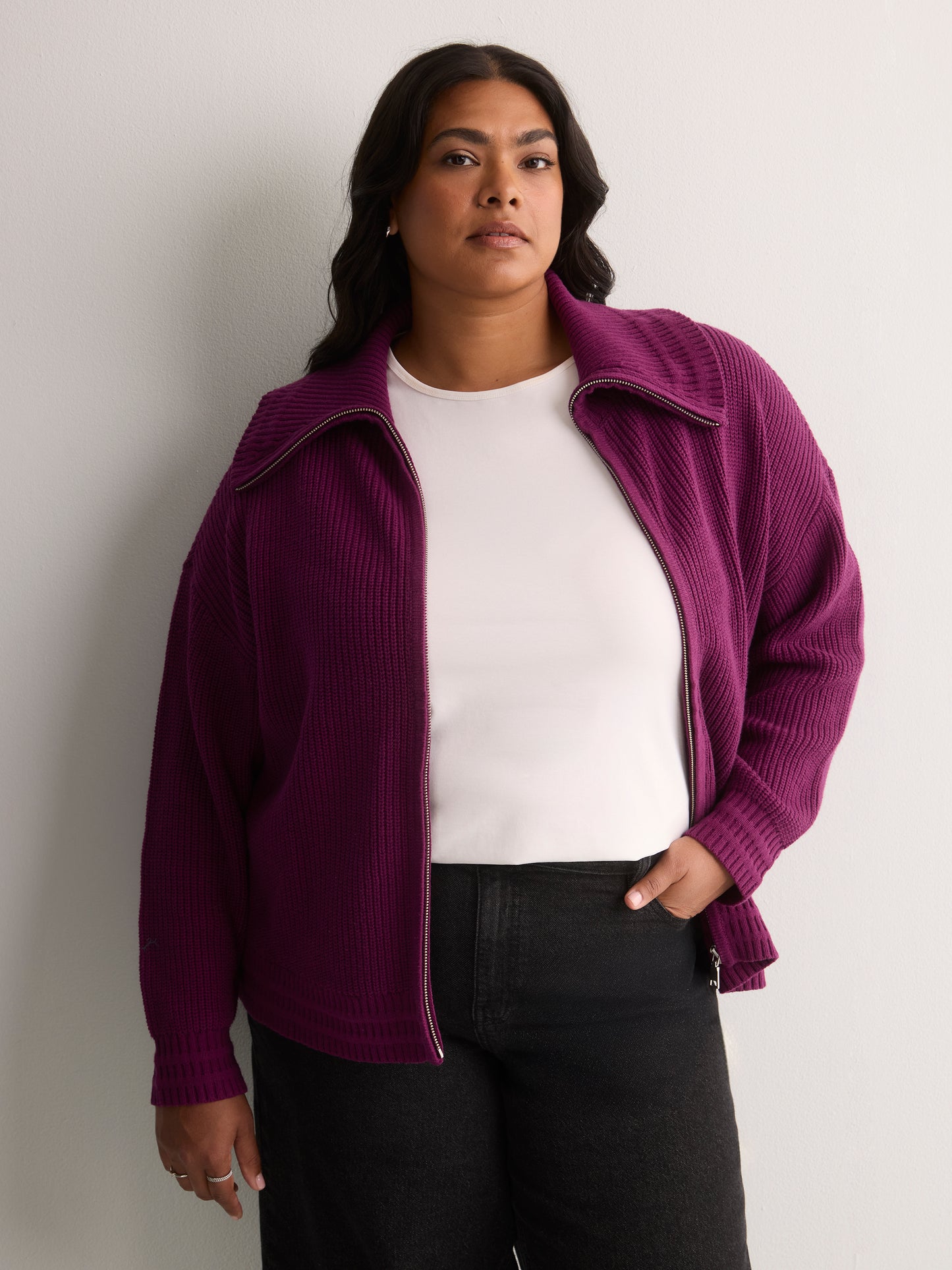 Straight Zippered Sweater Cardigan