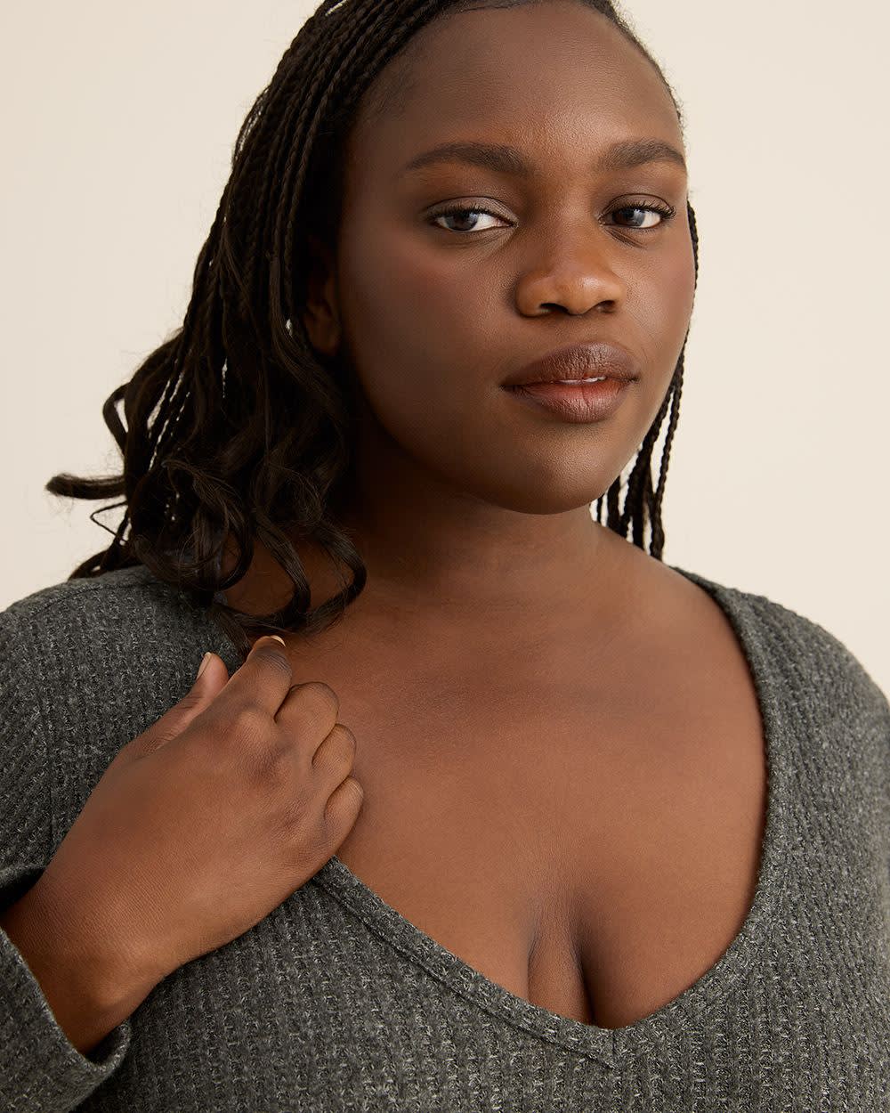 Chemise de nuit grise à manches longues en tricot gaufré - ti Voglio