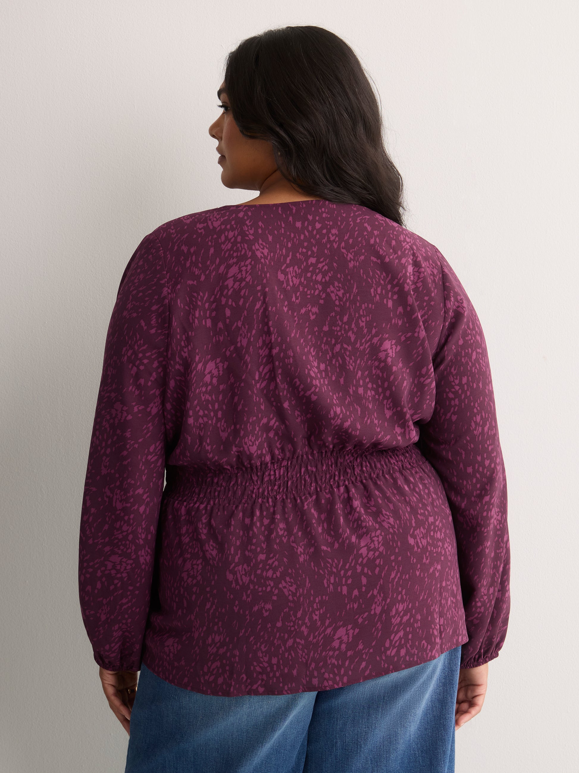 V-Neck Long-Sleeve Elastic-Waist Woven Blouse