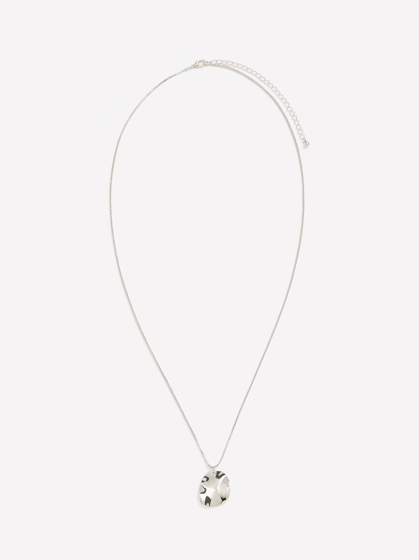 Long Silver Necklace with Hammered Charm