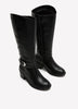 Extra Wide Width and Wide Calf, Tall Black Block-Heel Boot with Double Wrap Strap