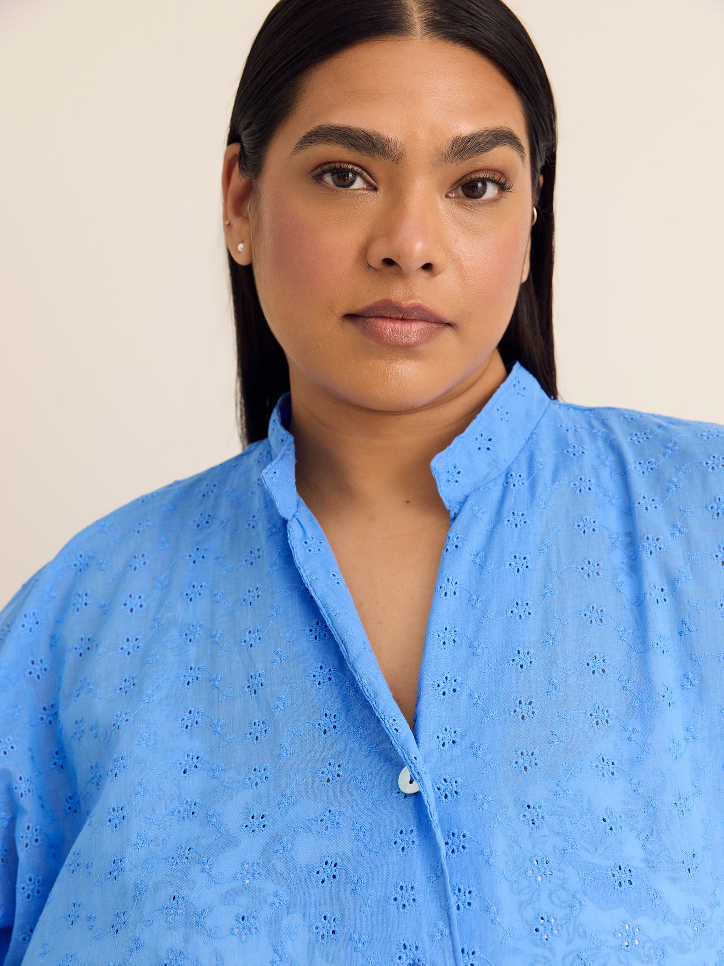 Short-Sleeve Buttoned-Down Eyelet Cover-Up Dress - Cover Me