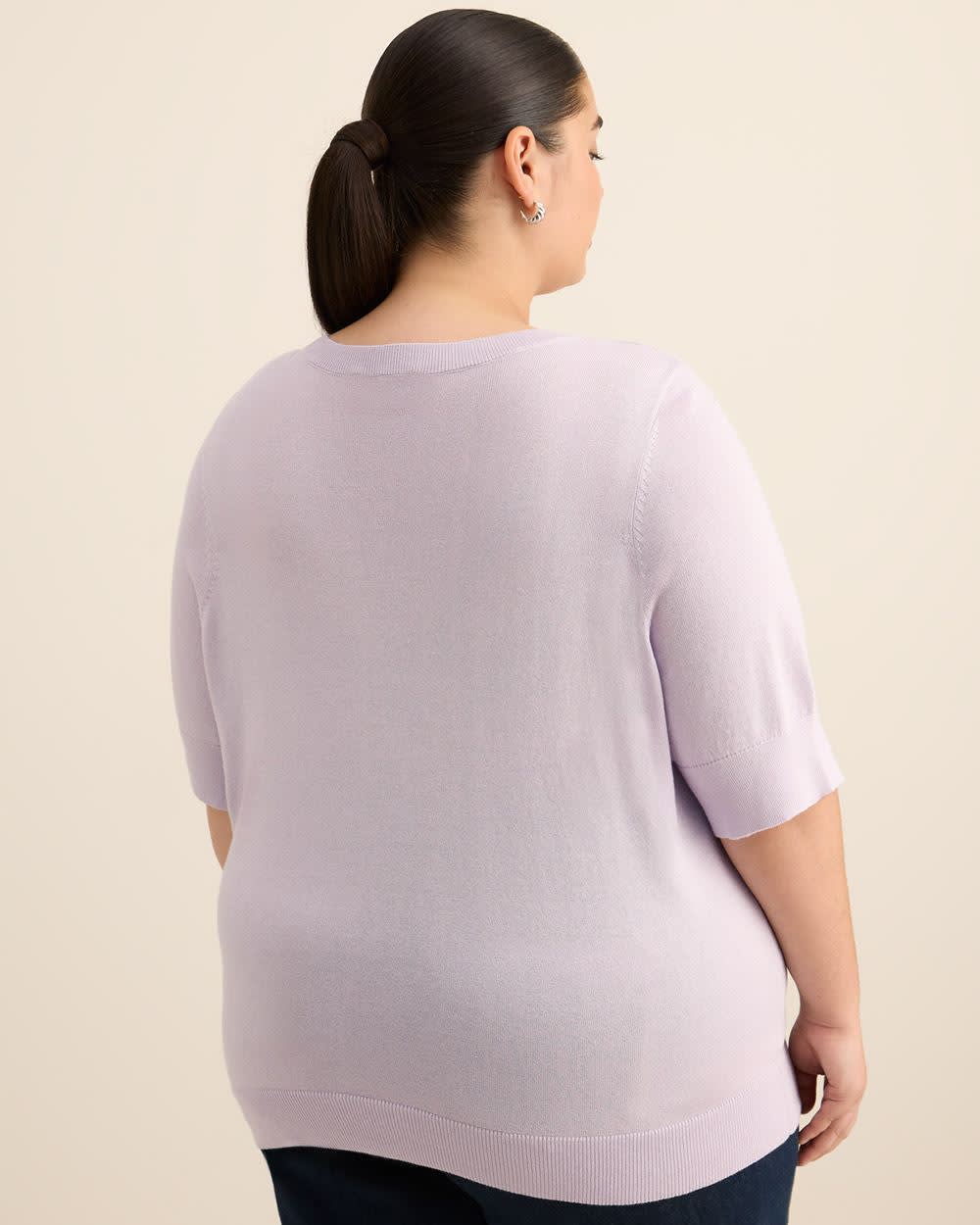 Pull à col rond et manches au coude, tissu responsable