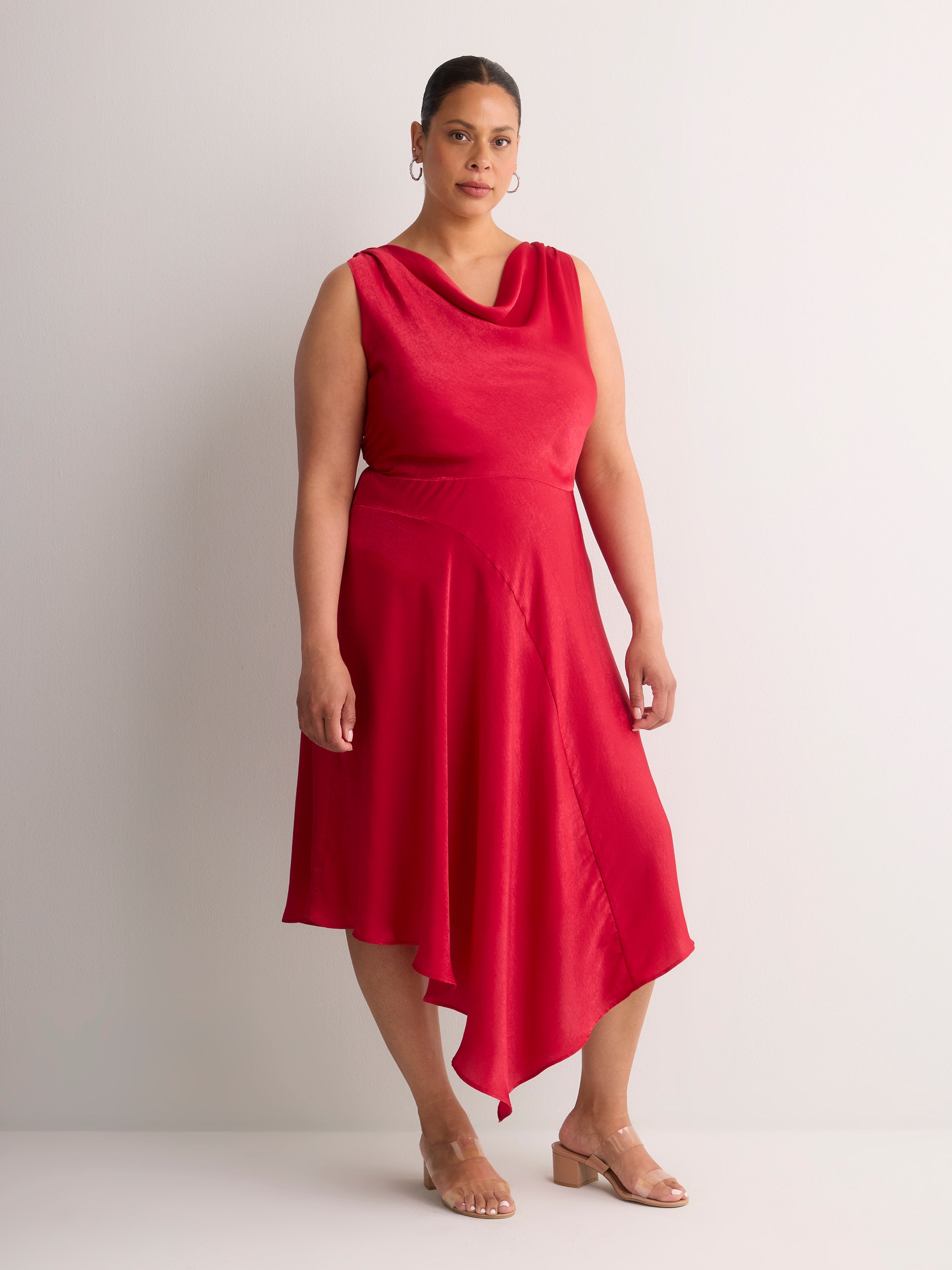 Asymmetric Satin Cocktail Midi Dress - Addition Elle