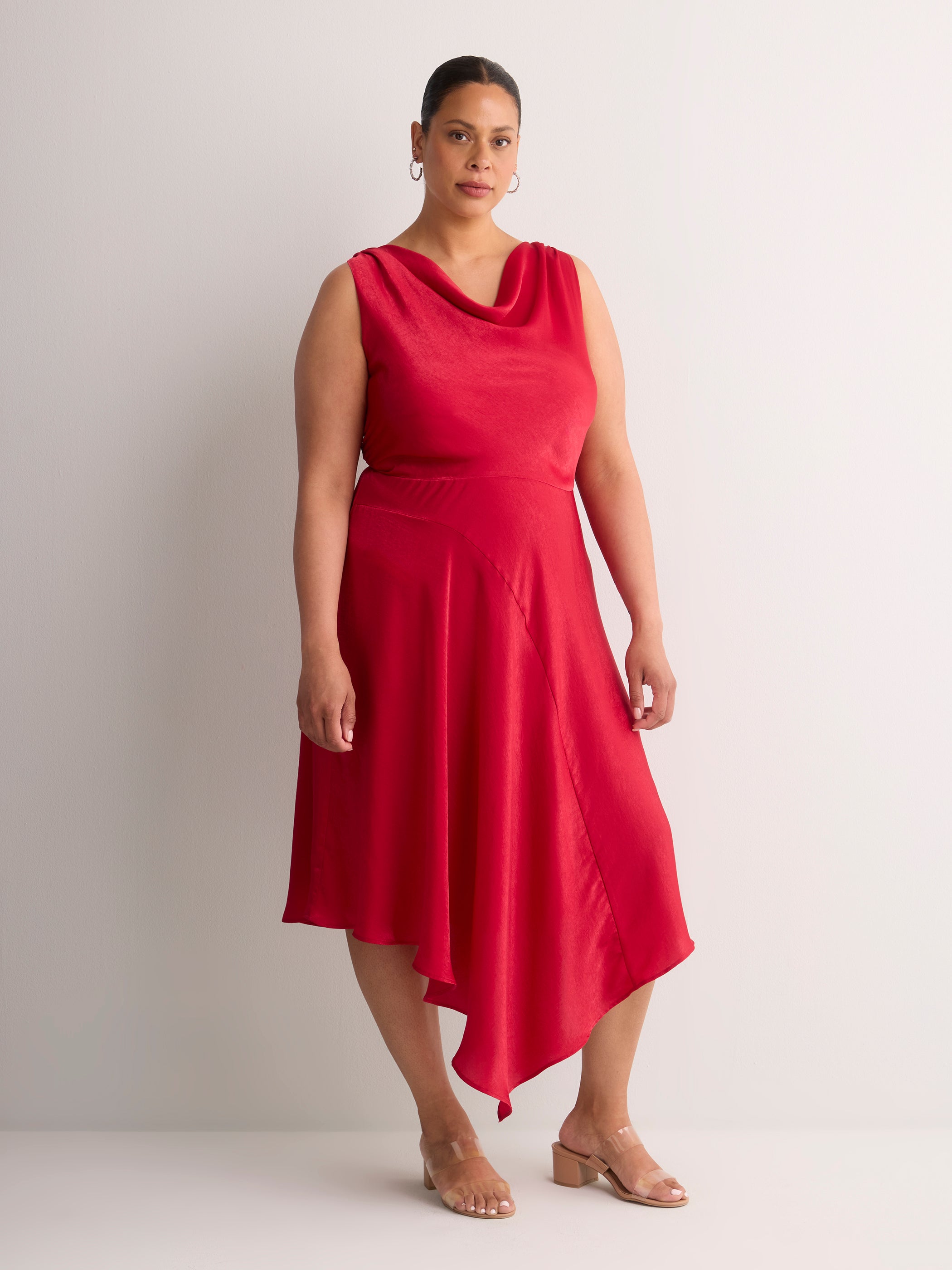 Asymmetric Satin Cocktail Midi Dress - Addition Elle
