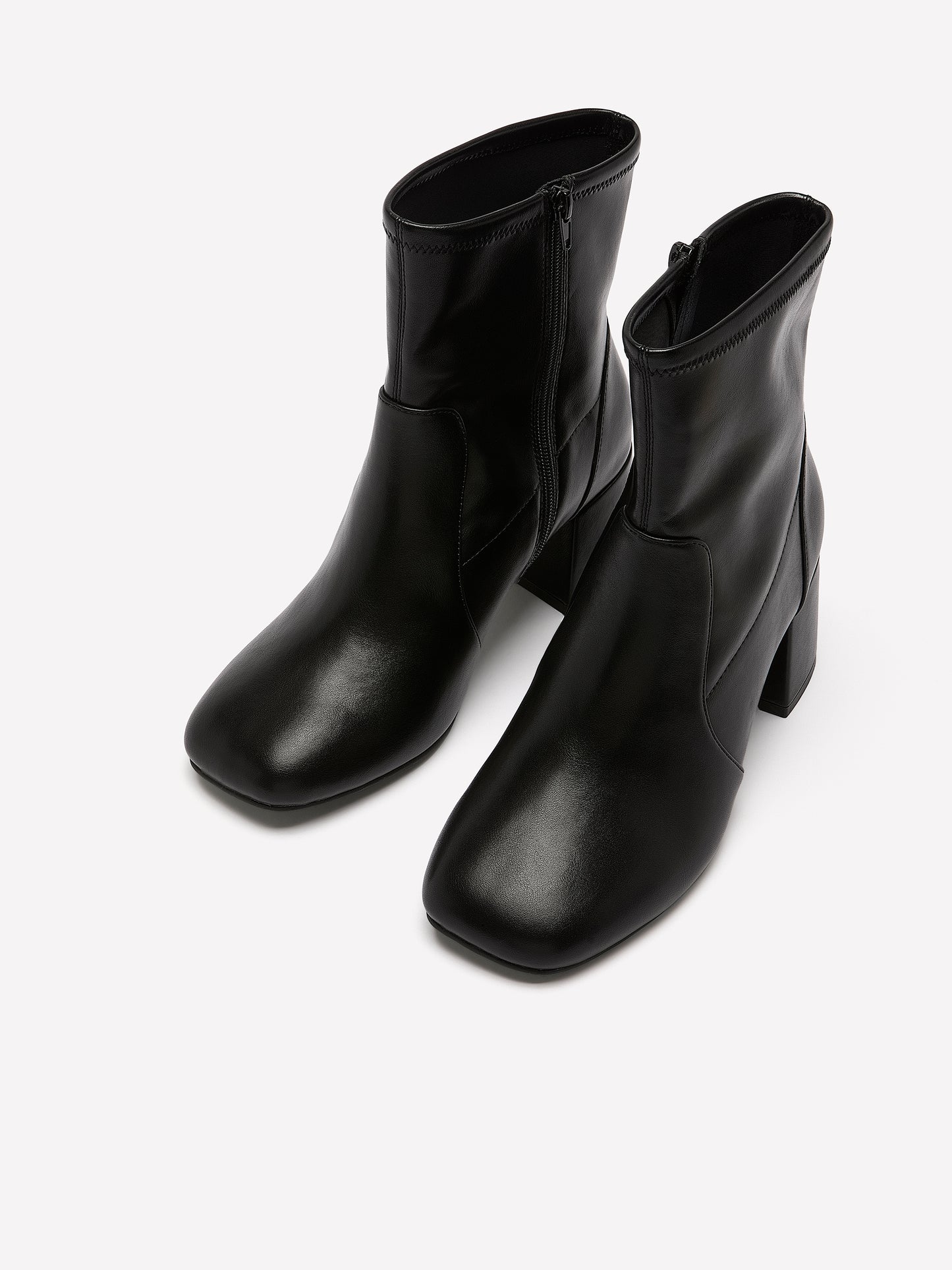 Extra Wide Width, Black Faux Leather Mid-Block-Heel Bootie