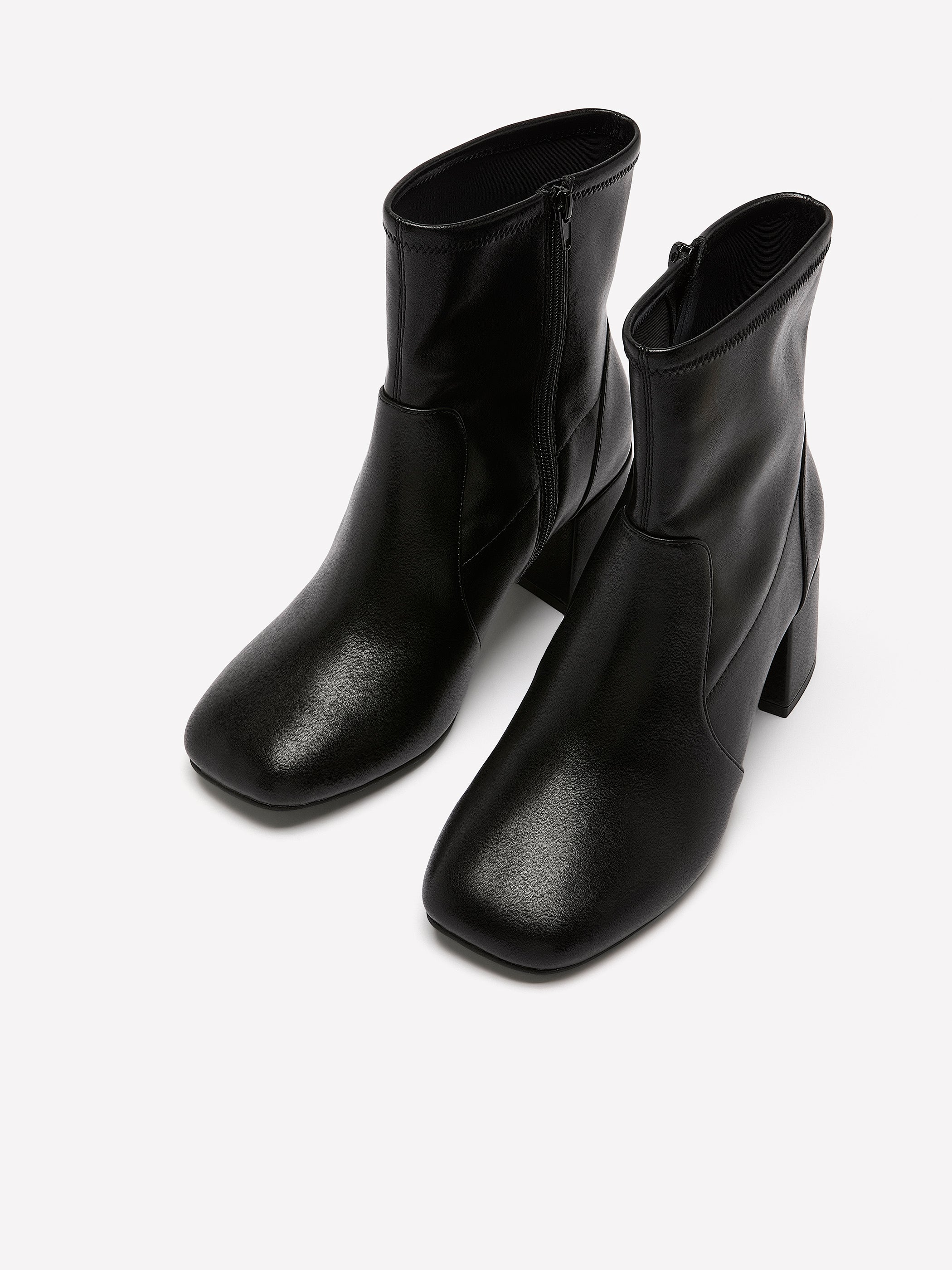 Extra Wide Width, Black Faux Leather Mid-Block-Heel Bootie