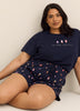 Navy Blue T-Shirt and Boxer Pyjama Set with Ice Cream Print - ti Voglio