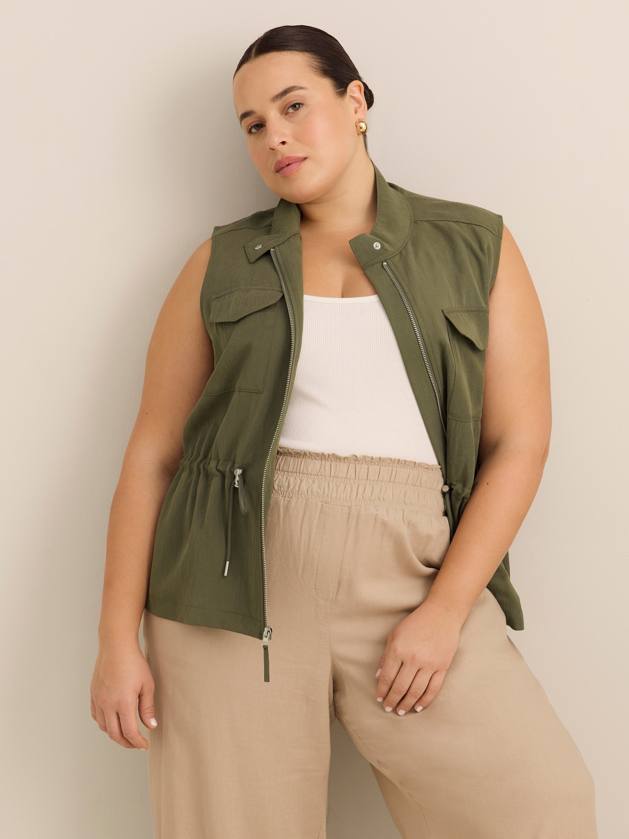 Pantalon en mélange de lin à jambe large