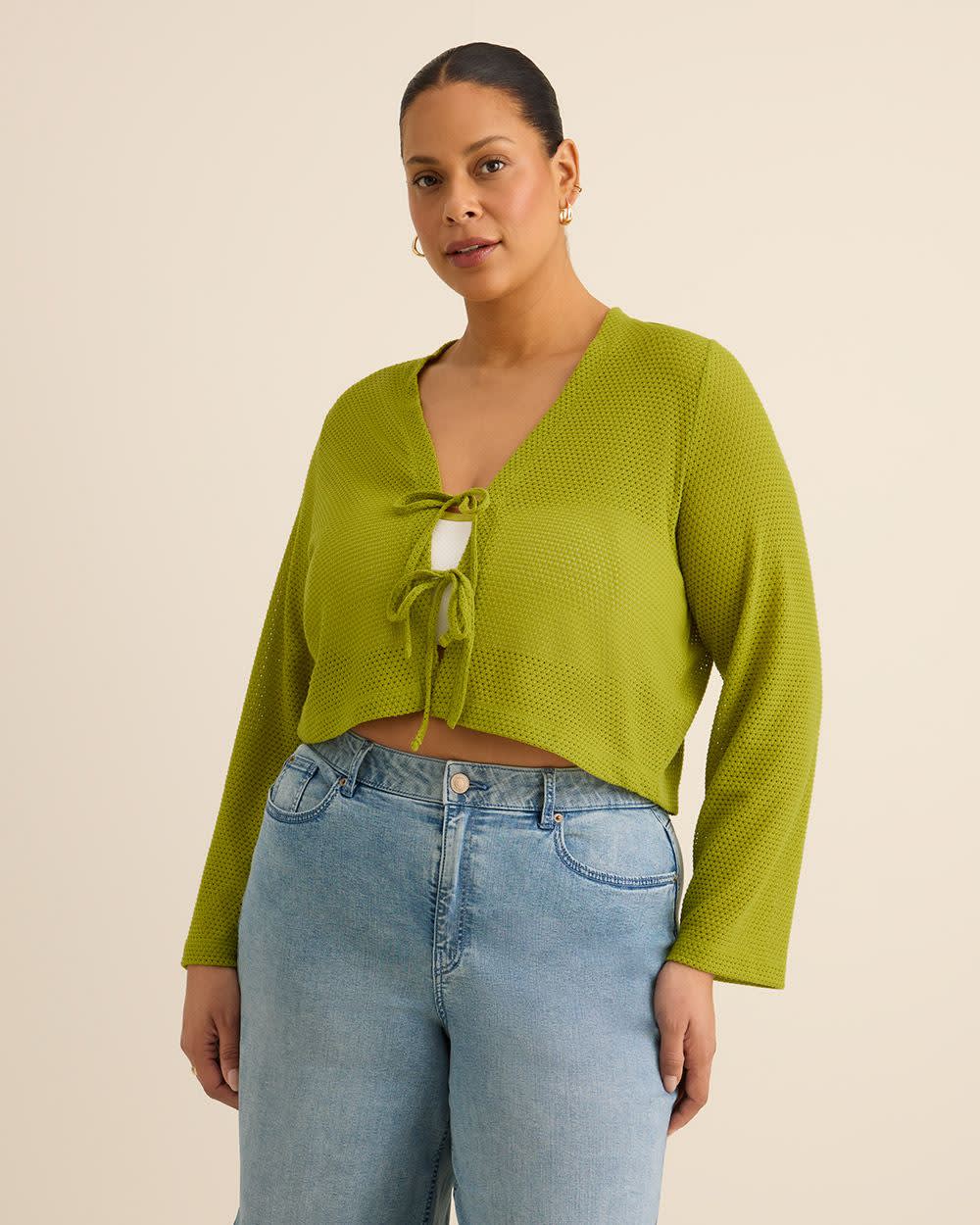 Tie-Front Bell-Sleeve Cardigan