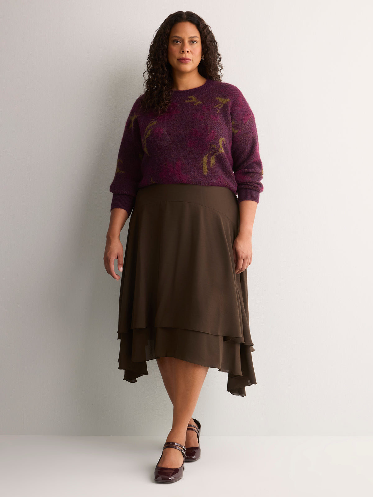 Purple Crew-Neck Jacquard Sweater