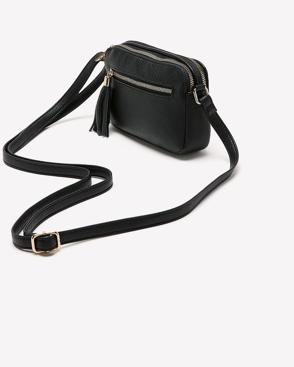 Black Double-Zip Pebble Crossbody Bag