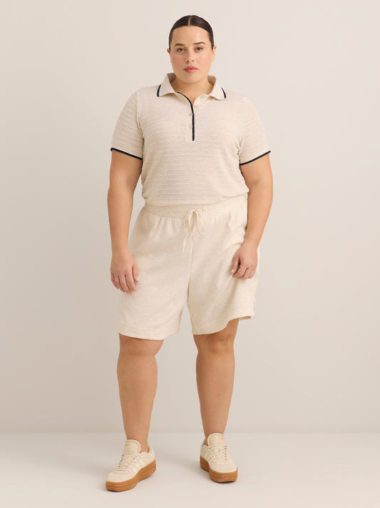 Short-Sleeve Crochet Knit Polo - Active Zone