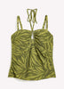 Haut tankini vert froncé style bandeau à motif de feuillage