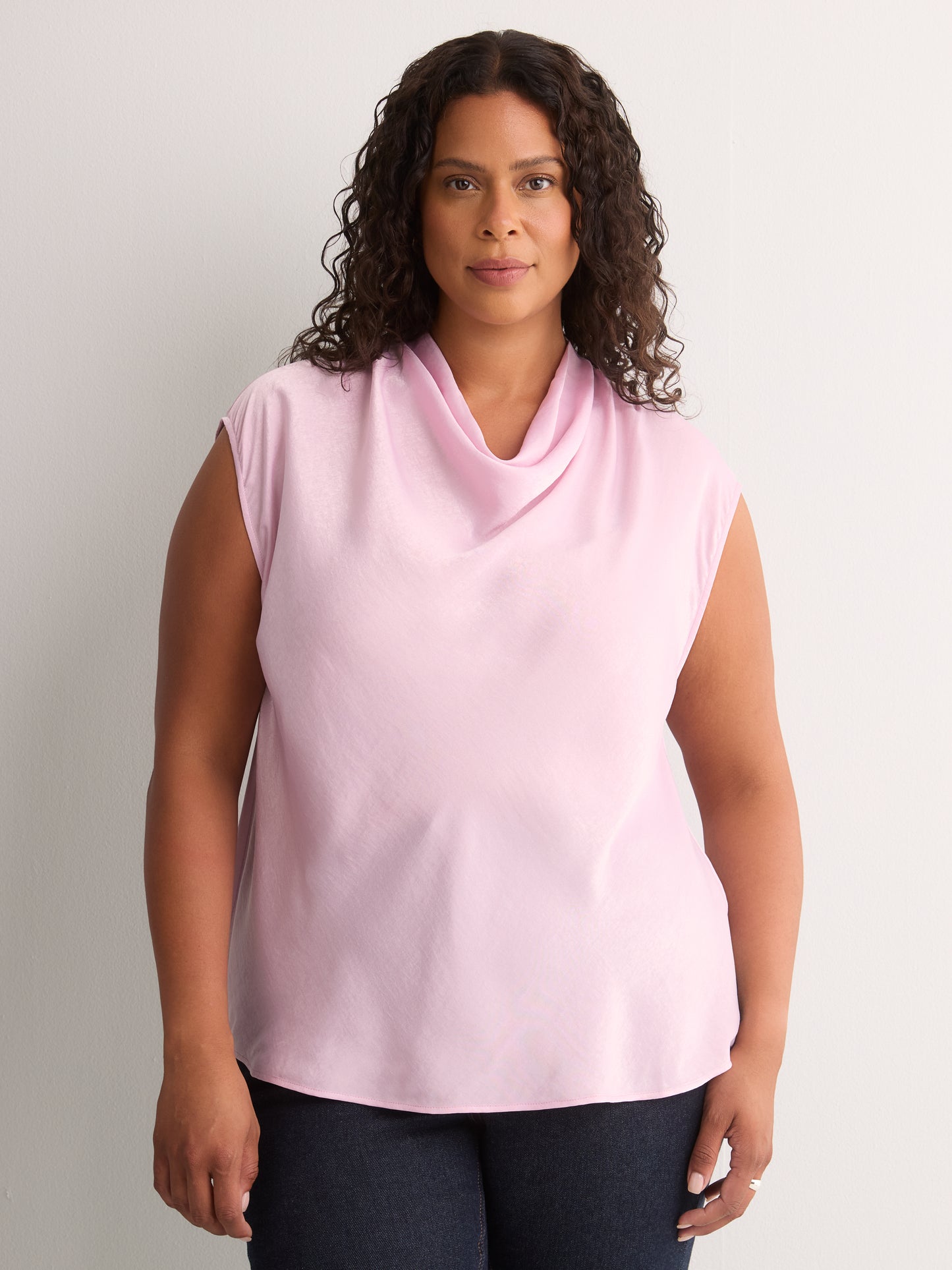 Straight-Fit Draped Cowl-Neck Satin Blouse