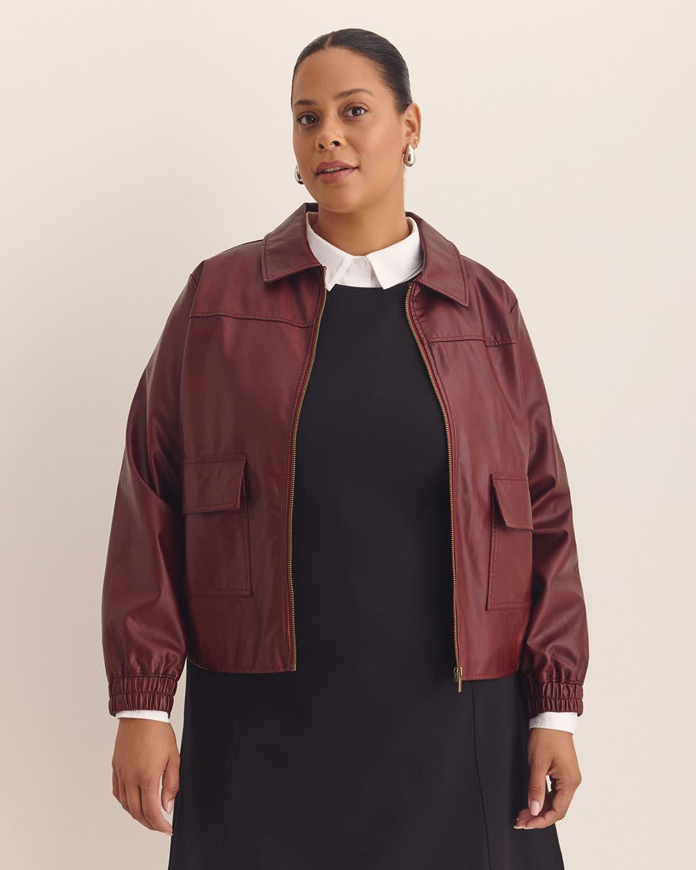 Short Faux Leather Bomber Jacket