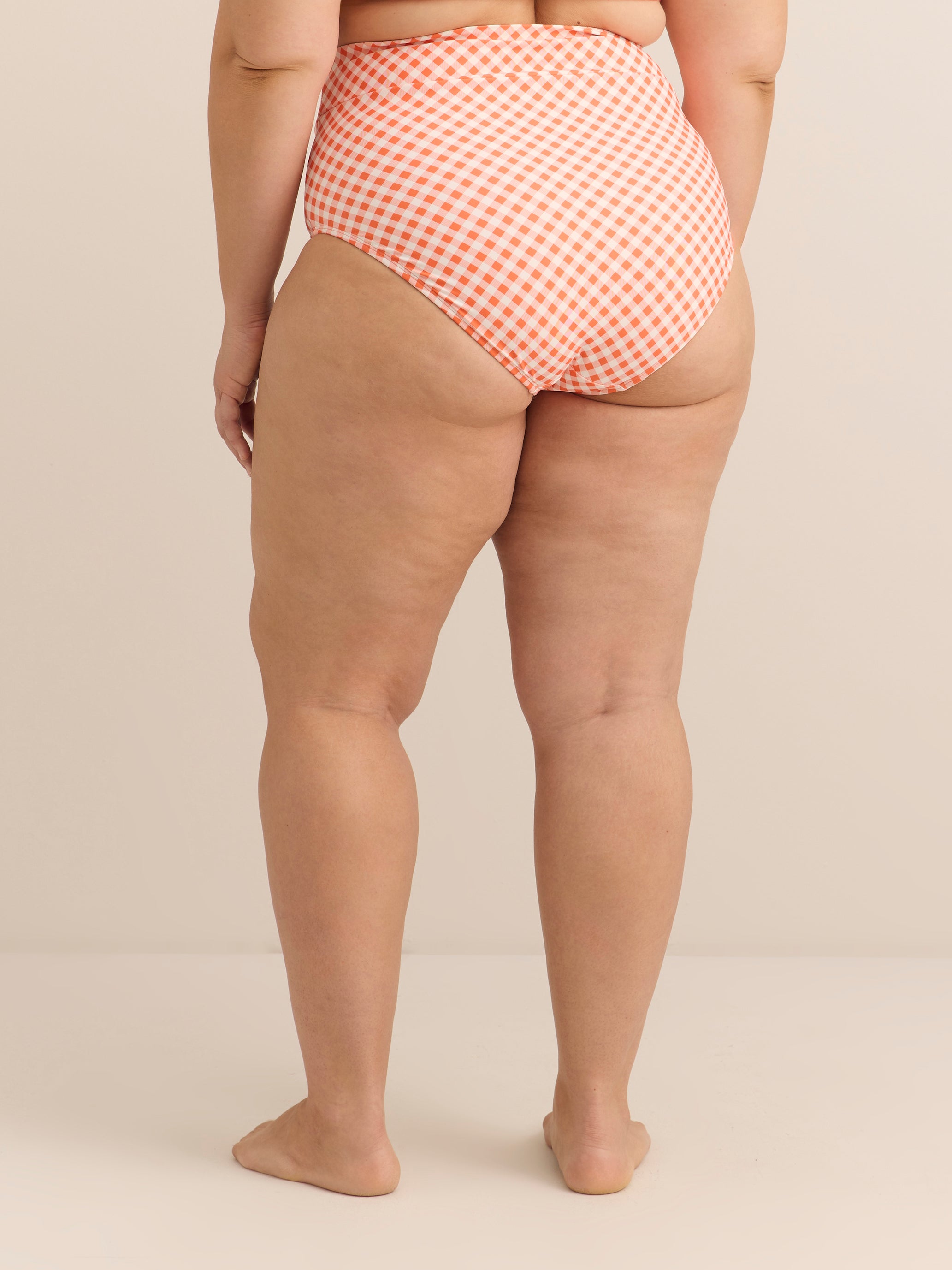Coral Gingham High-Waist Swim Brief