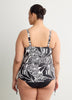 Black Foliage-Print Twisted Bandeau Tankini Top
