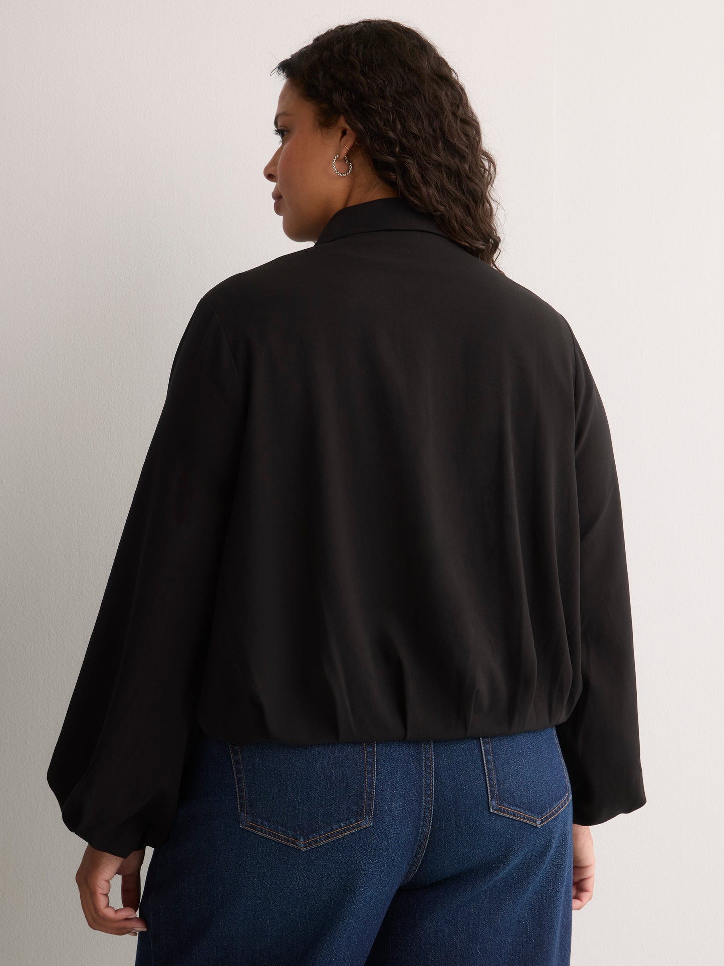 Dark Balloon-Hem Bomber Jacket