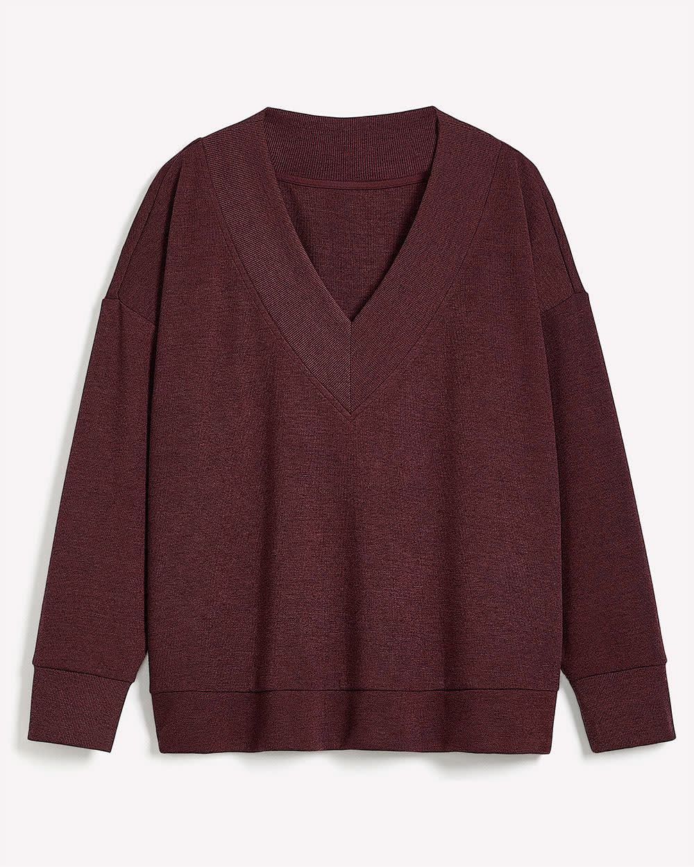 Dropped Shoulder Long-Sleeve V-Neck Top
