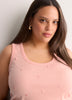 Scoop-Neck Embroidered Ribbed Knit Fitted Tank Top