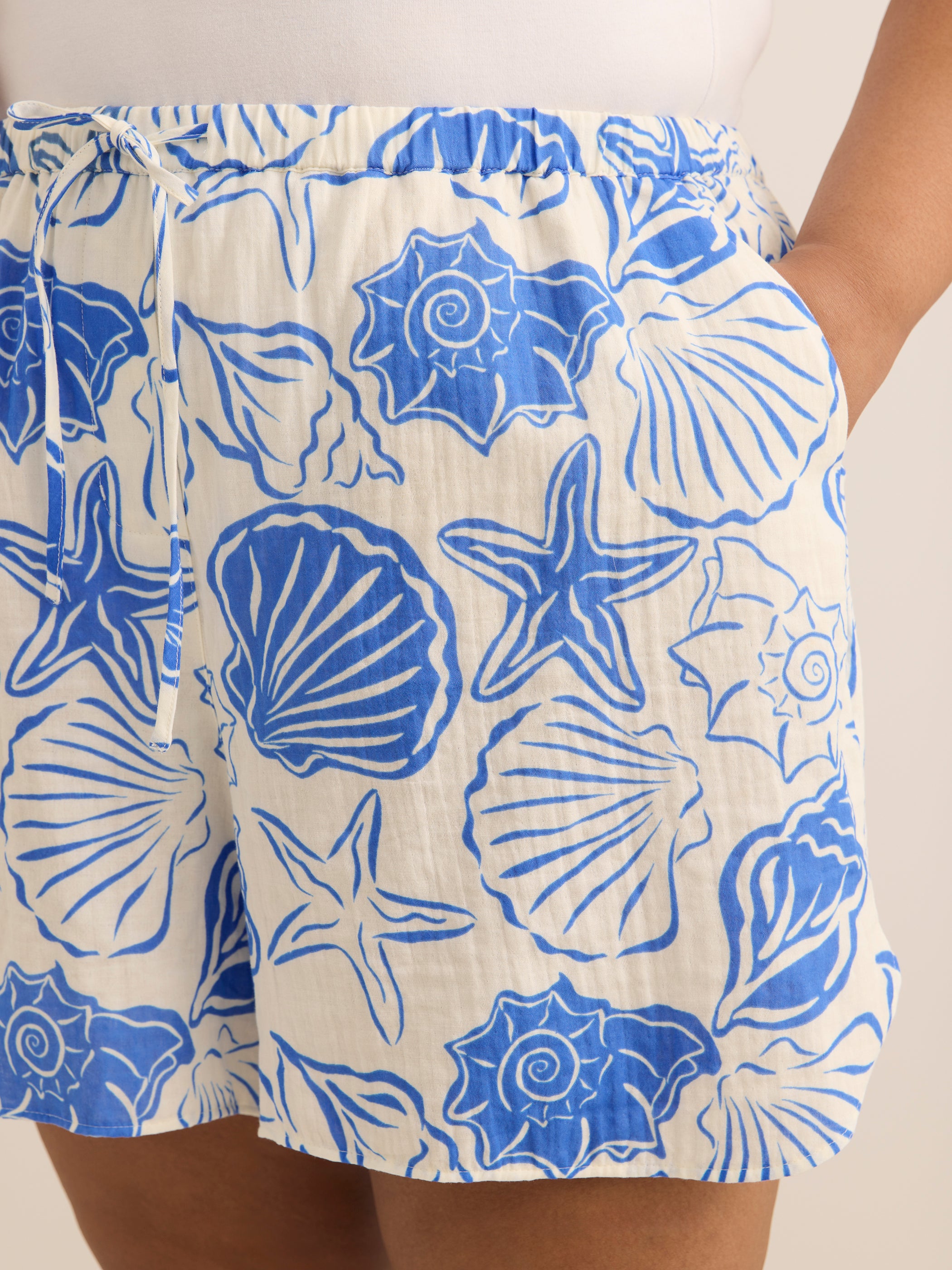 Sea-Print Cotton Pull-On Short