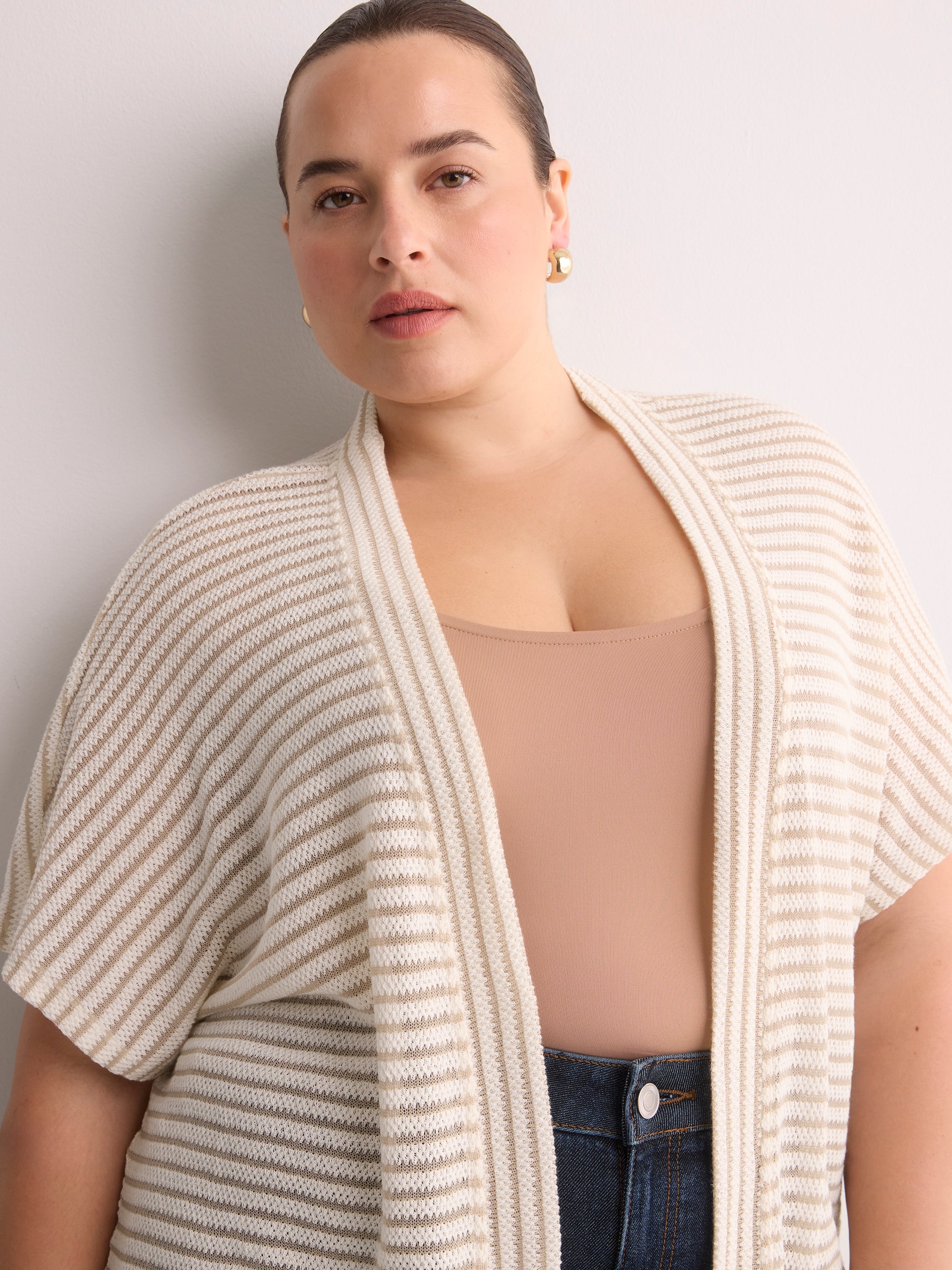 Relaxed-Fit Short-Sleeve Crochet Tunic Cardigan