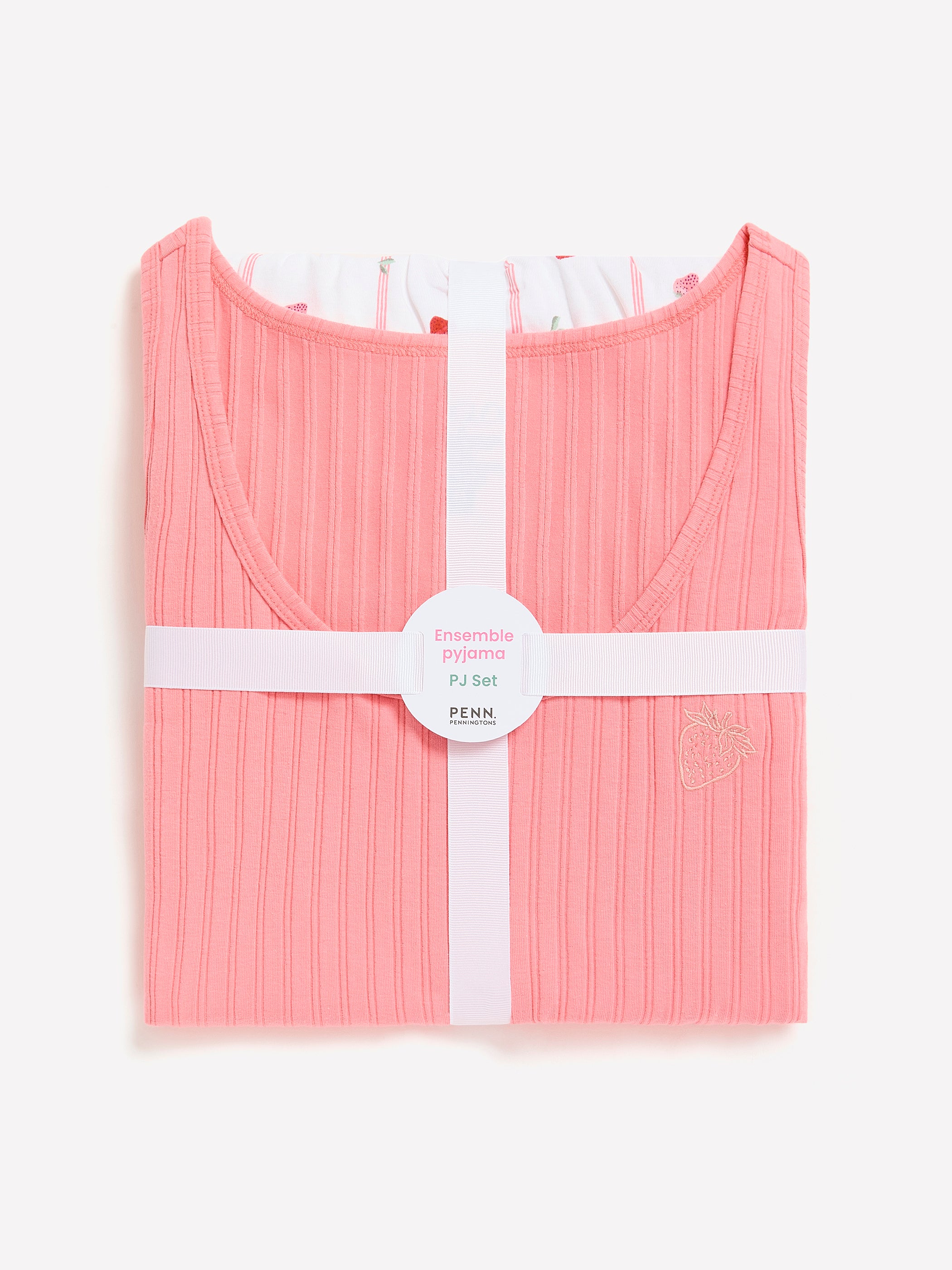 Pink Rib Tank Top and Strawberry Plaid Boxer Pyjama Set - ti Voglio
