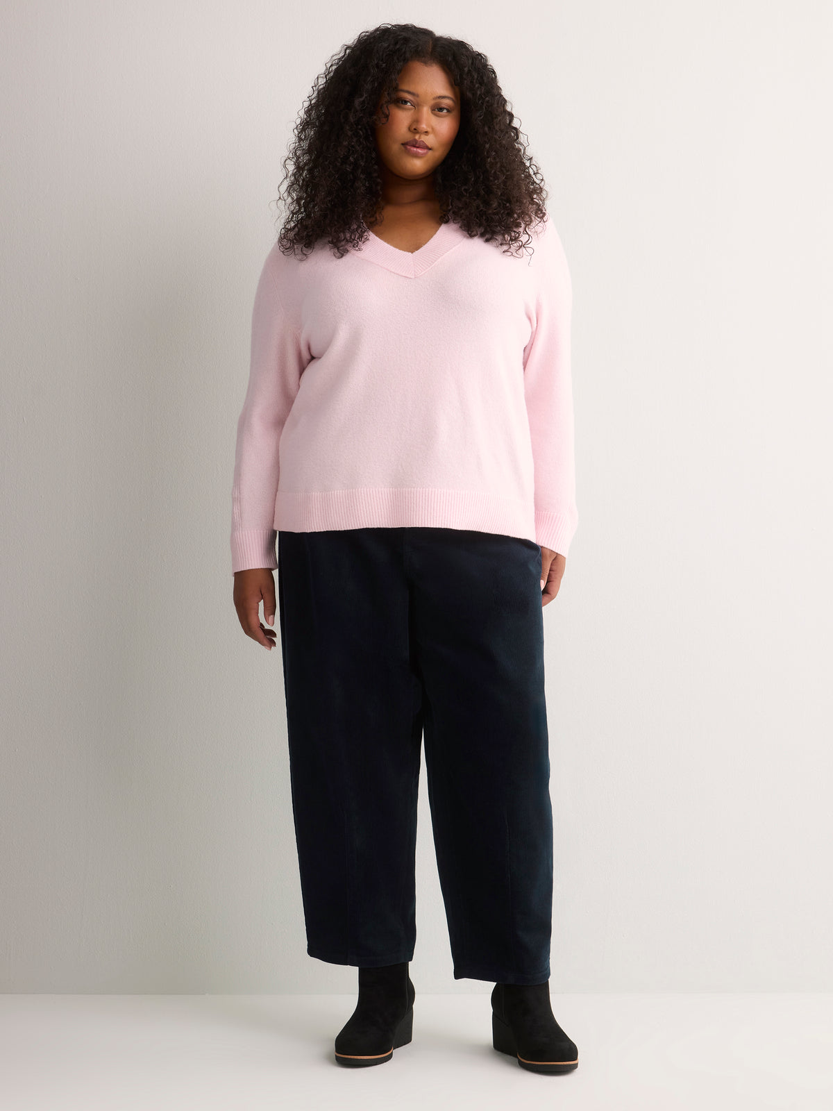 Pink Loose V-Neck Sweater