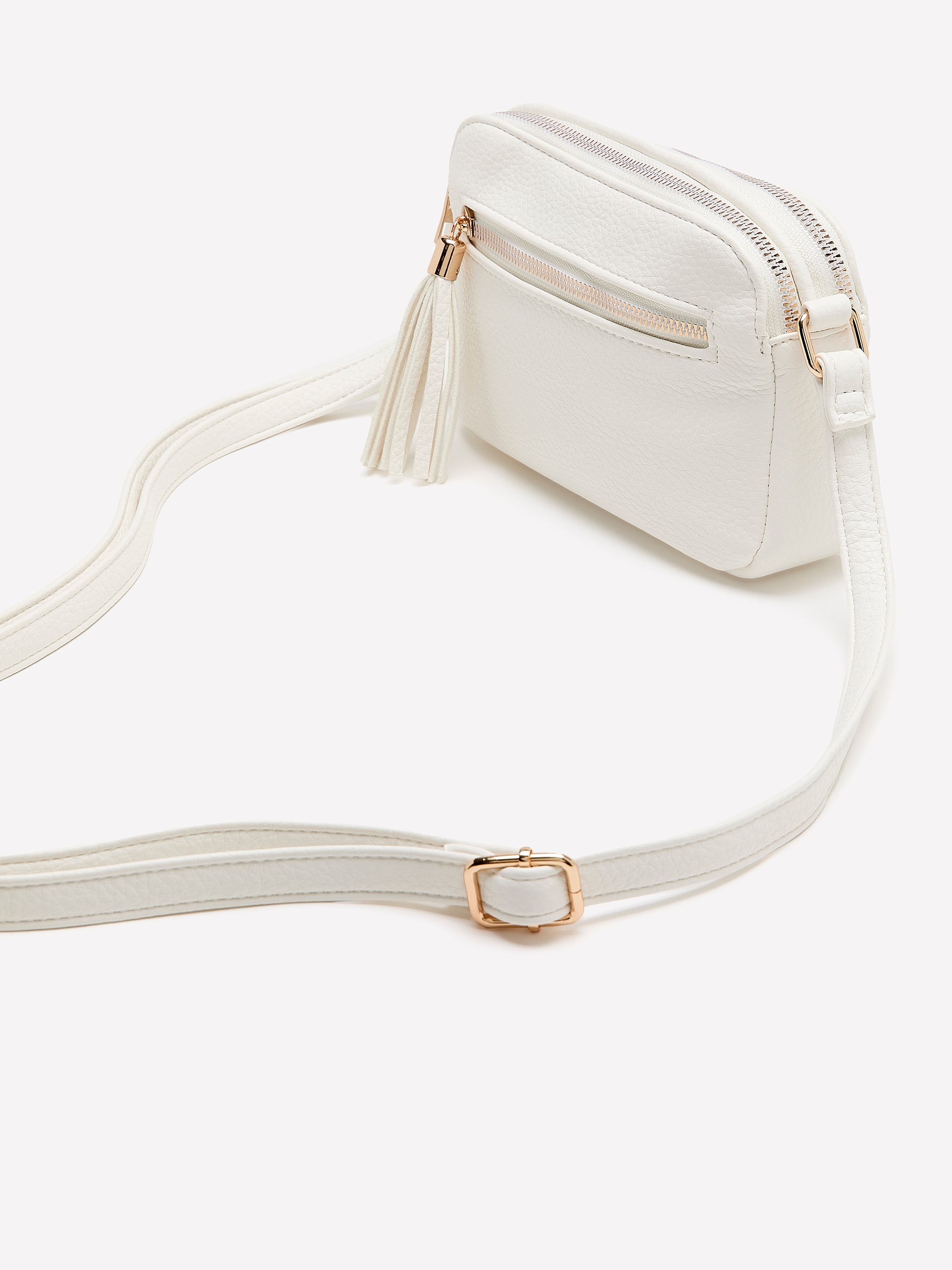 Double Zip Crossbody Bag with Tassel