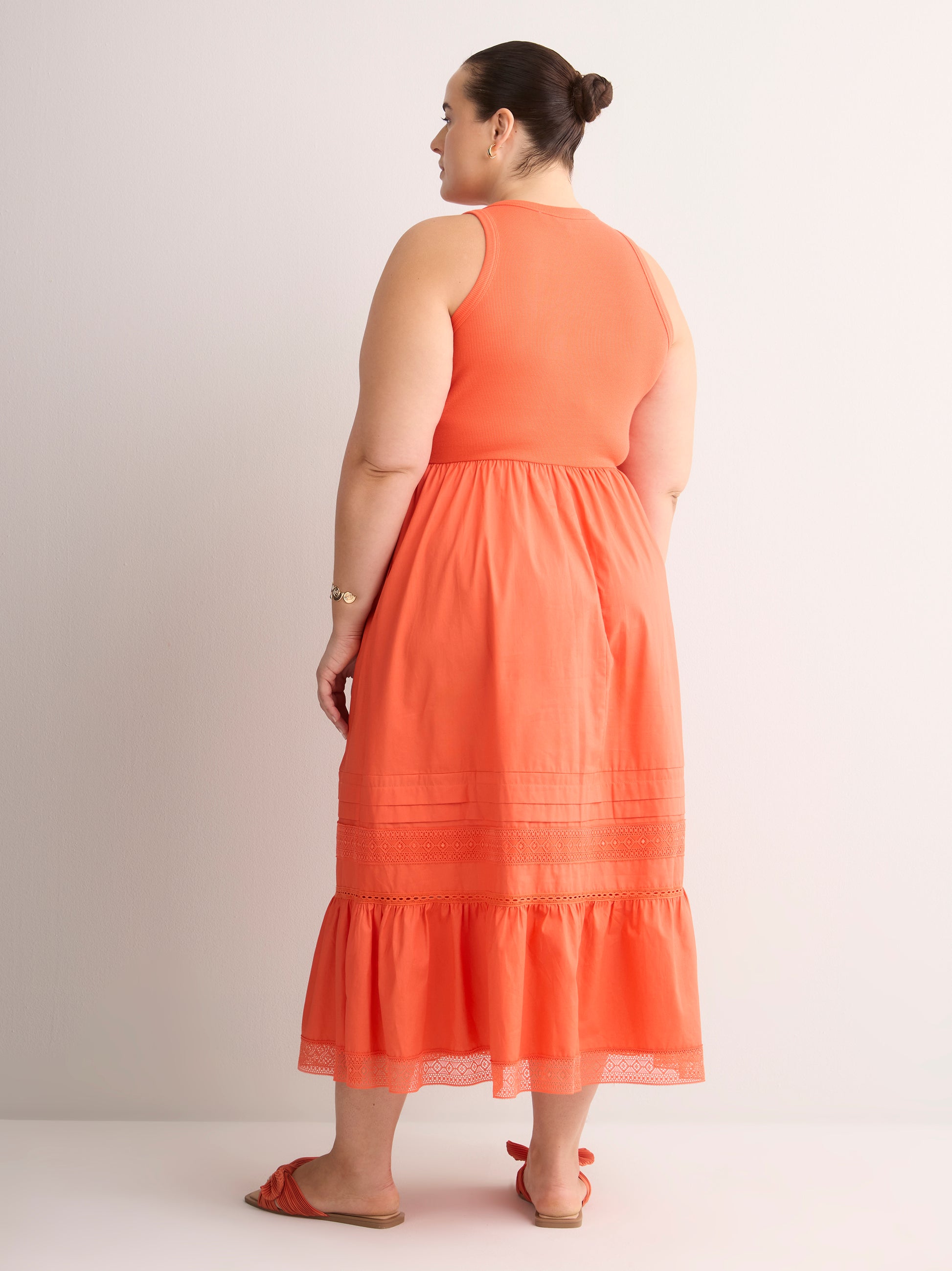 Sleeveless Shirred Tier Midi Dress