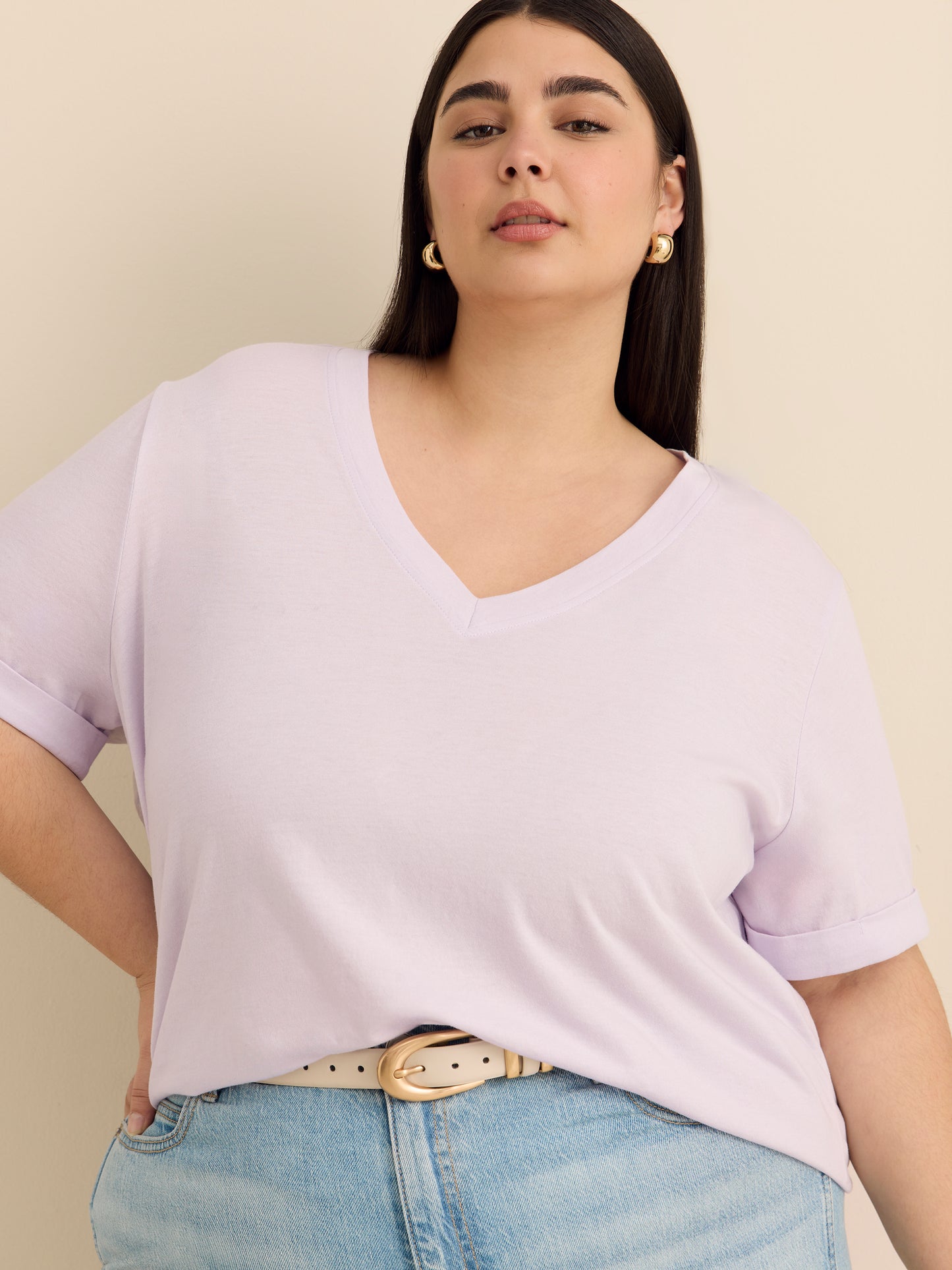 Responsible, V-Neck Boyfriend Tee with Slits