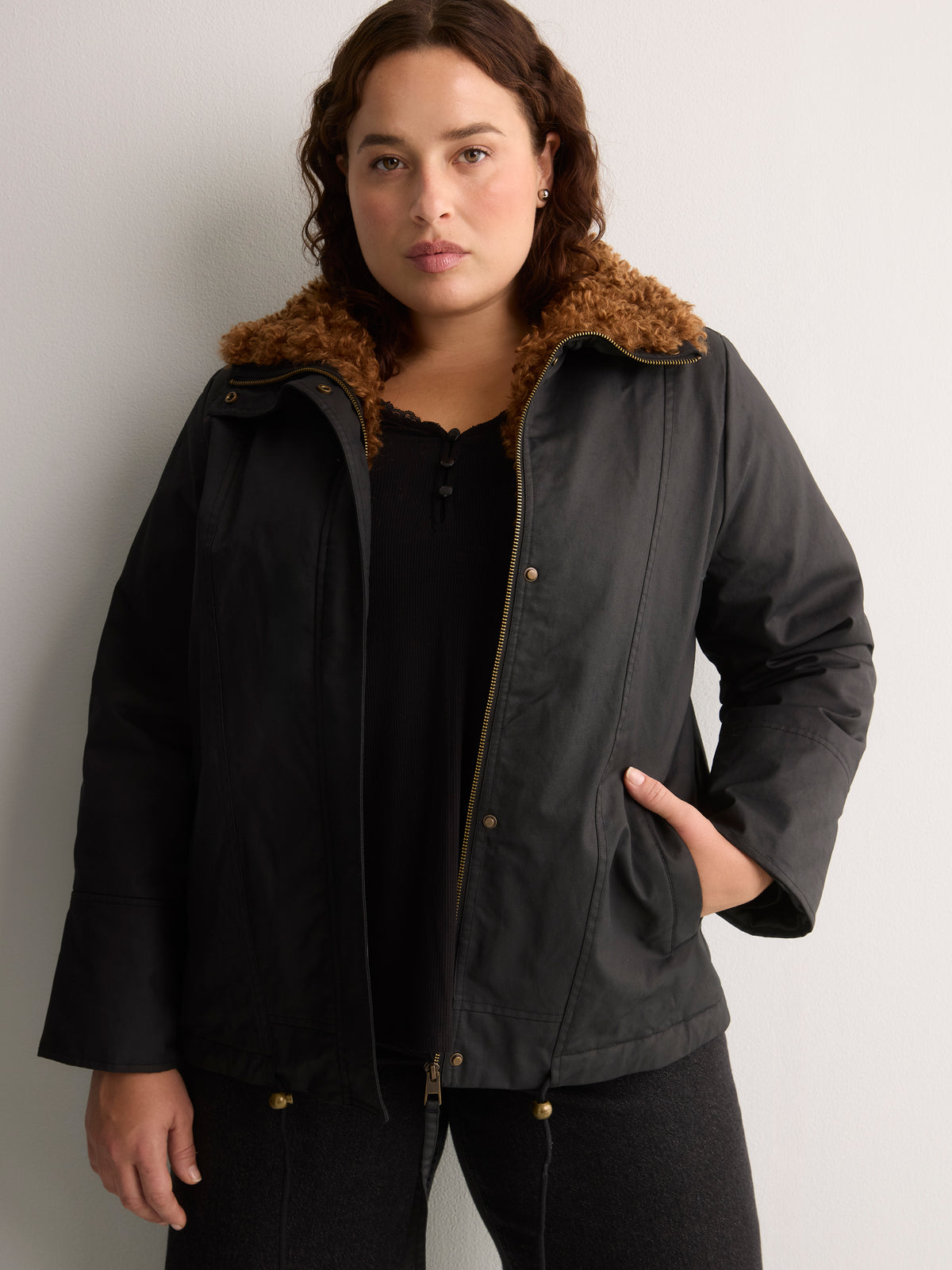 Black Aviator Coated Parka