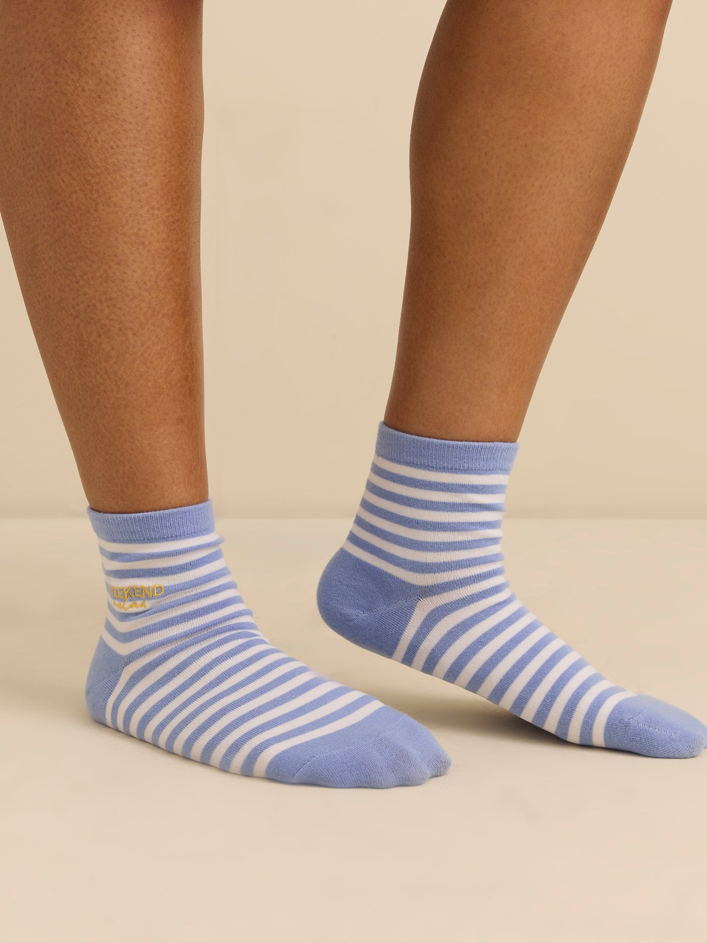 Striped Ankle Socks with Embroidered Letters