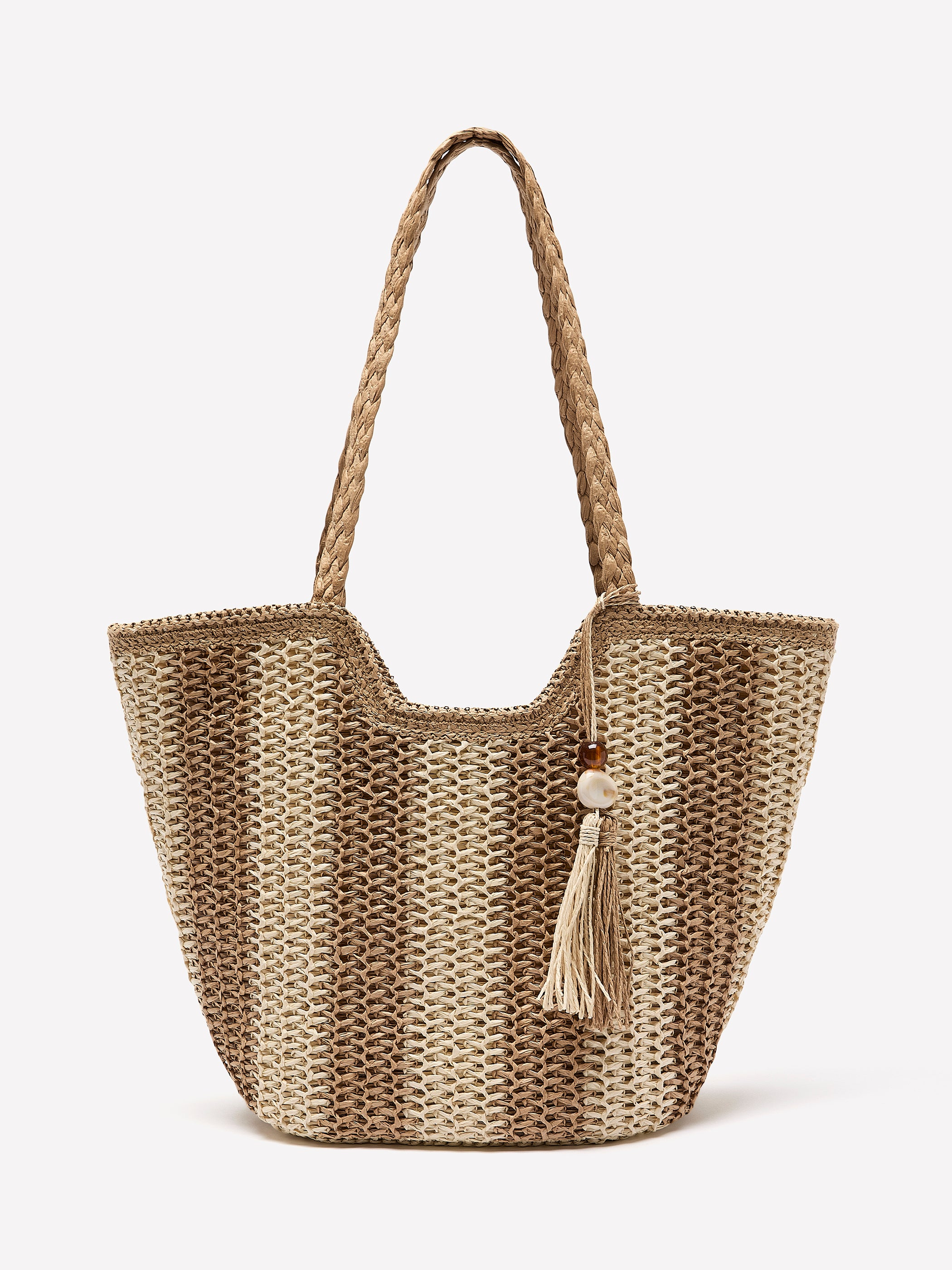 Straw Tote Bag with Beads
