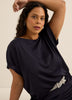 Satin Boat-Neck T-Shirt Blouse